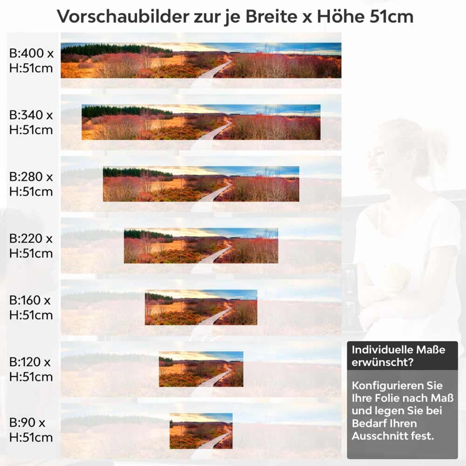 Küchenrückwand Folie Holzweg durch die Herbstlandschaft Höhe 51cm