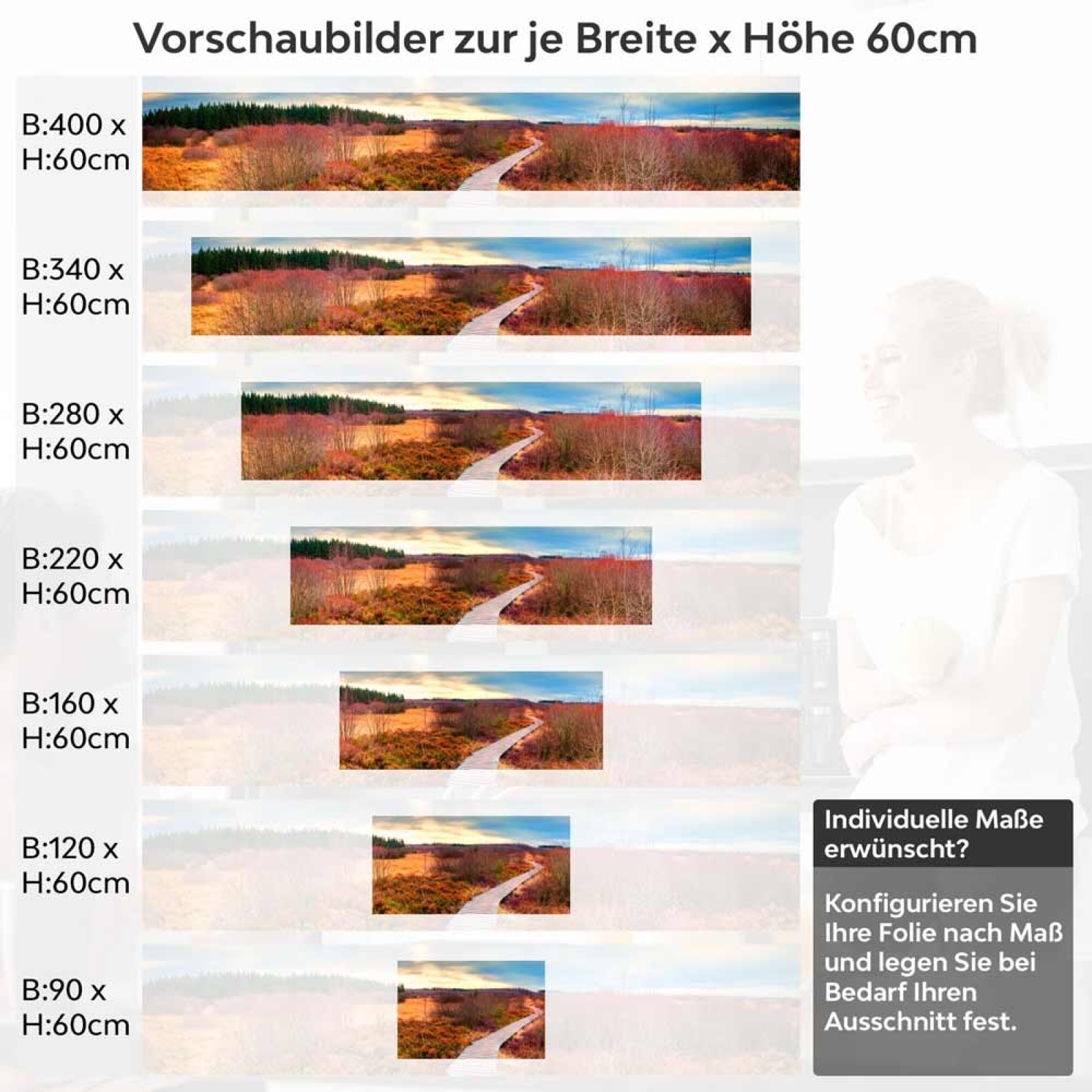 Küchenrückwand Folie Holzweg durch die Herbstlandschaft Höhe 60cm