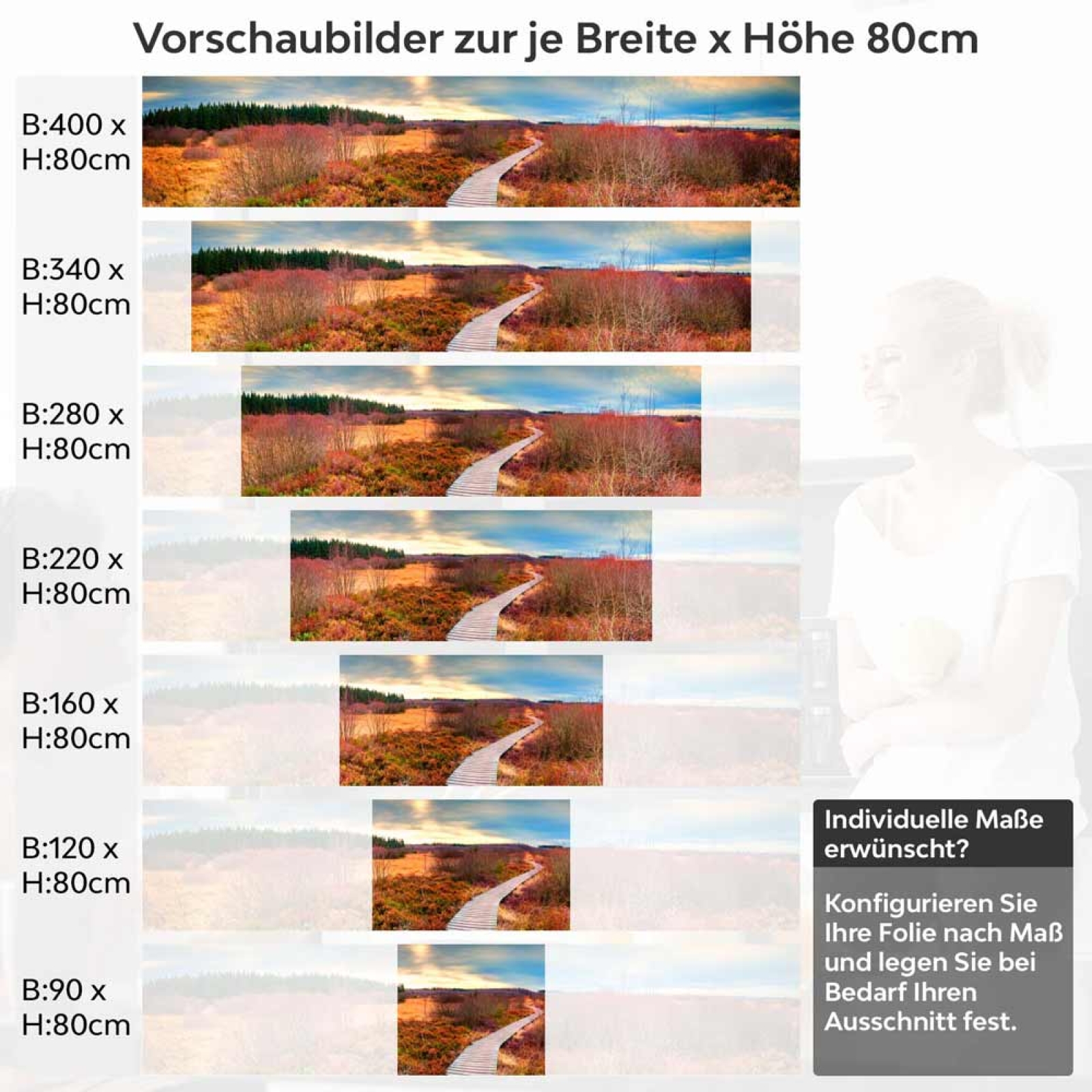 Küchenrückwand Folie Holzweg durch die Herbstlandschaft Höhe 80cm