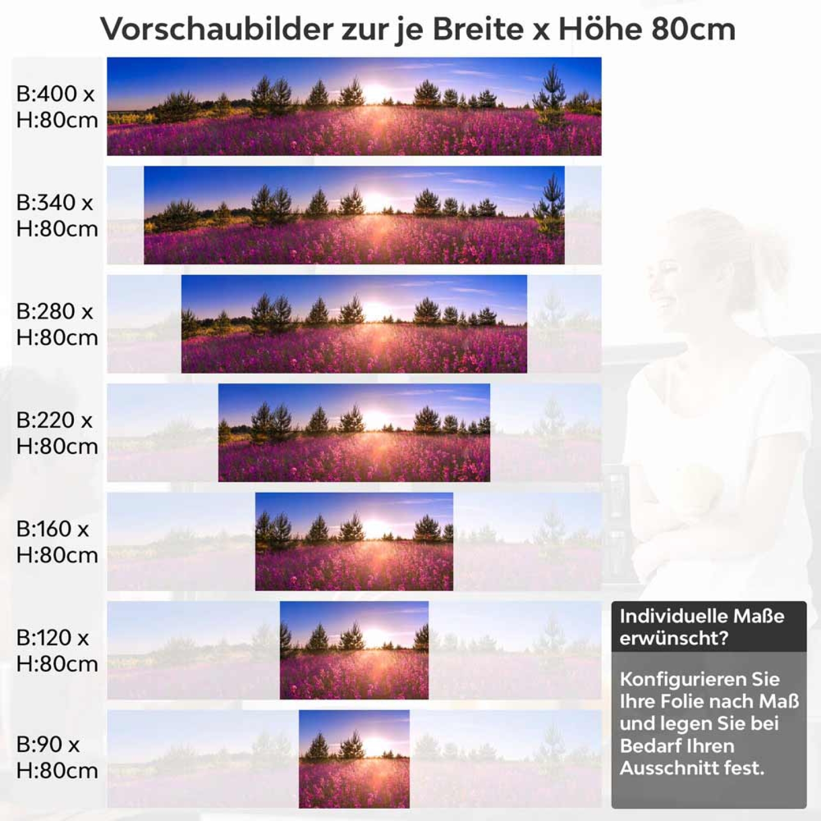 Küchenrückwand Folie Lavendelfeld Höhe 80cm