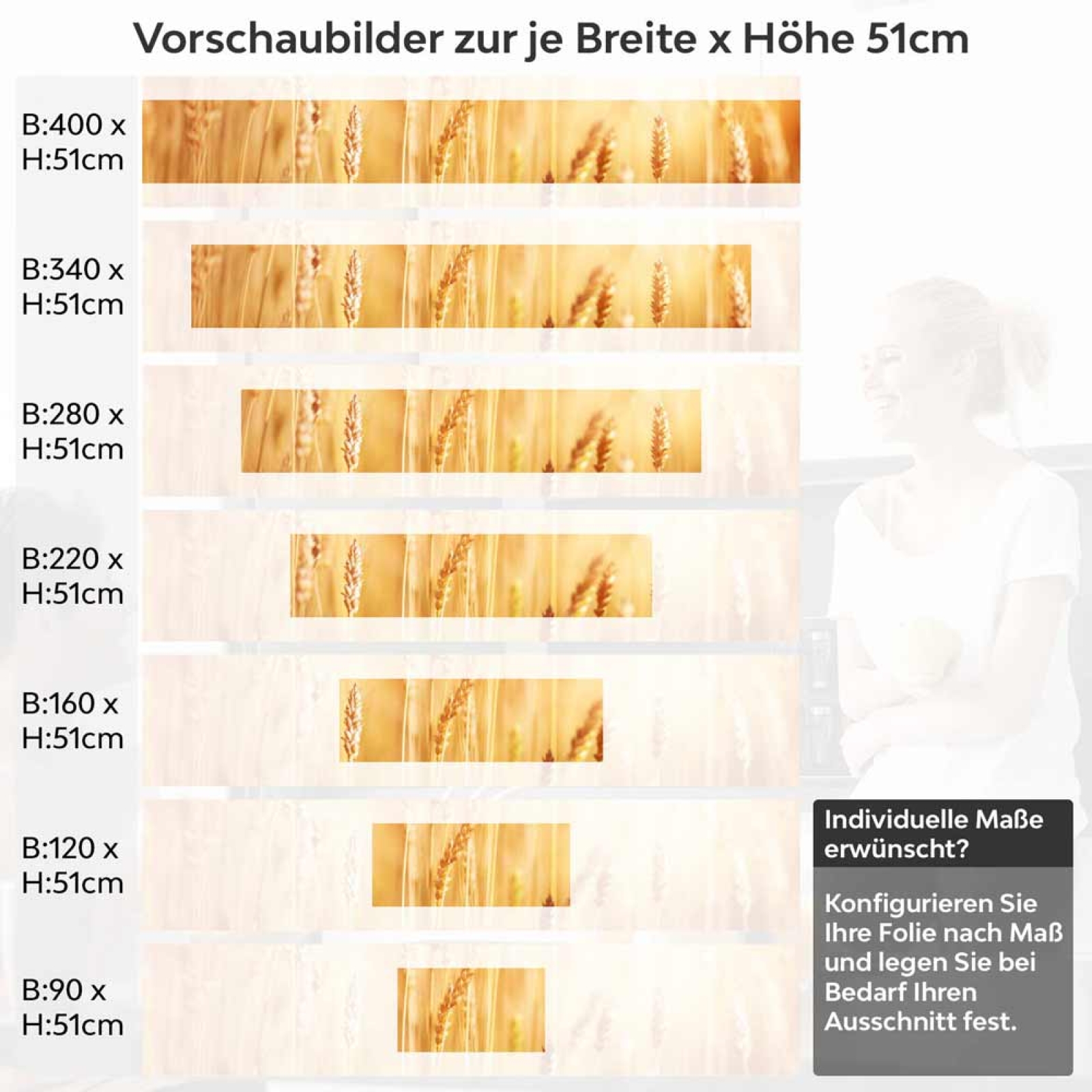 Küchenrückwand Folie goldene Weizen Höhe 51cm