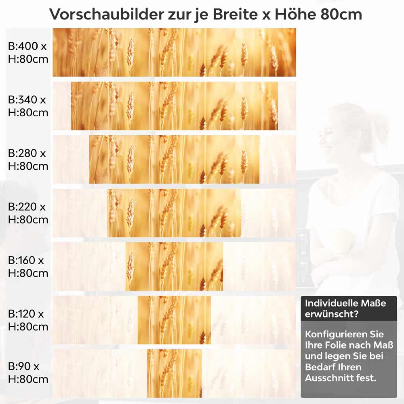 Küchenrückwand Folie goldene Weizen Höhe 80cm