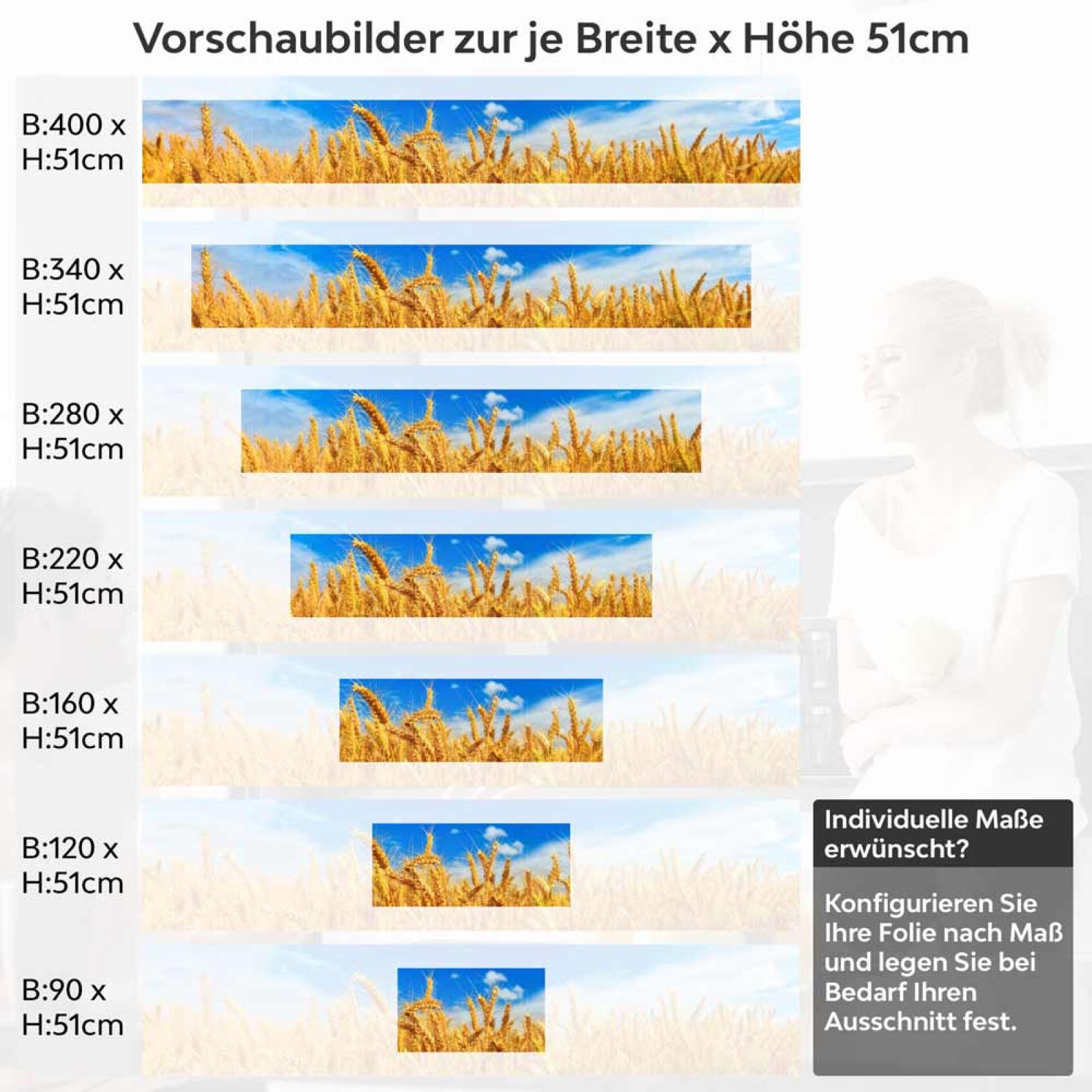 Küchenrückwand Folie goldener Weizenfeld Höhe 51cm