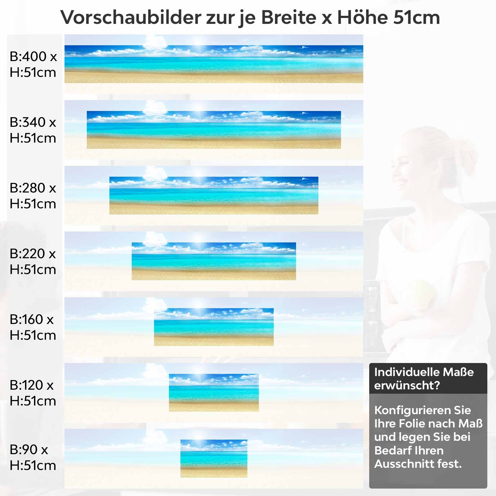 Küchenrückwand Folie Lagune Variantenauswahl Vorschaubild Höhe 51cm