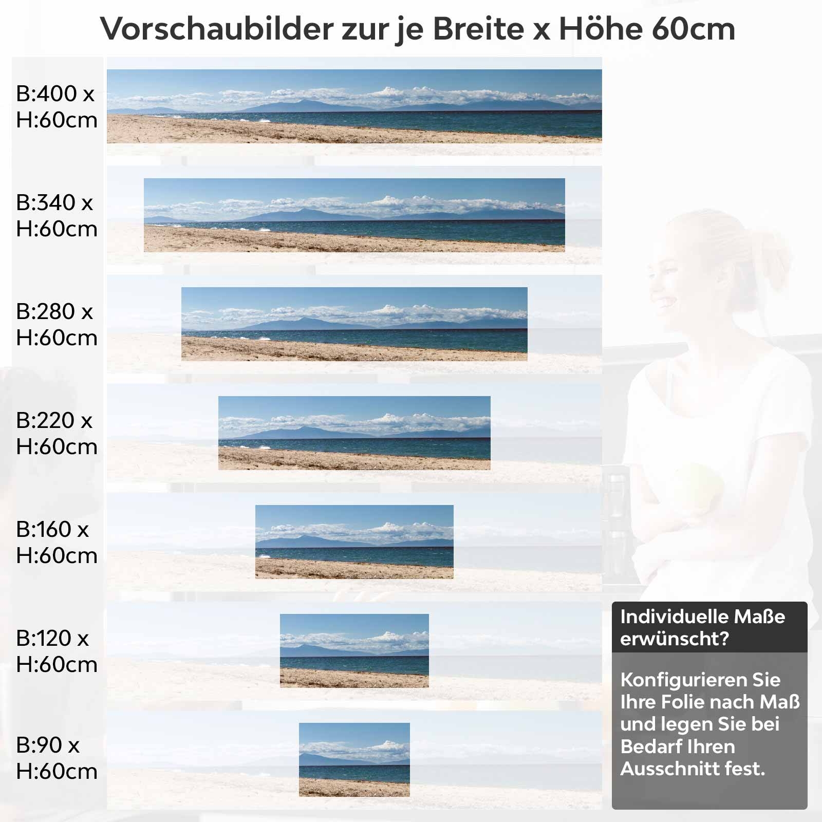 Küchenrückwand Folie naturnaher Strand Variantenauswahl Vorschaubild Höhe 60cm