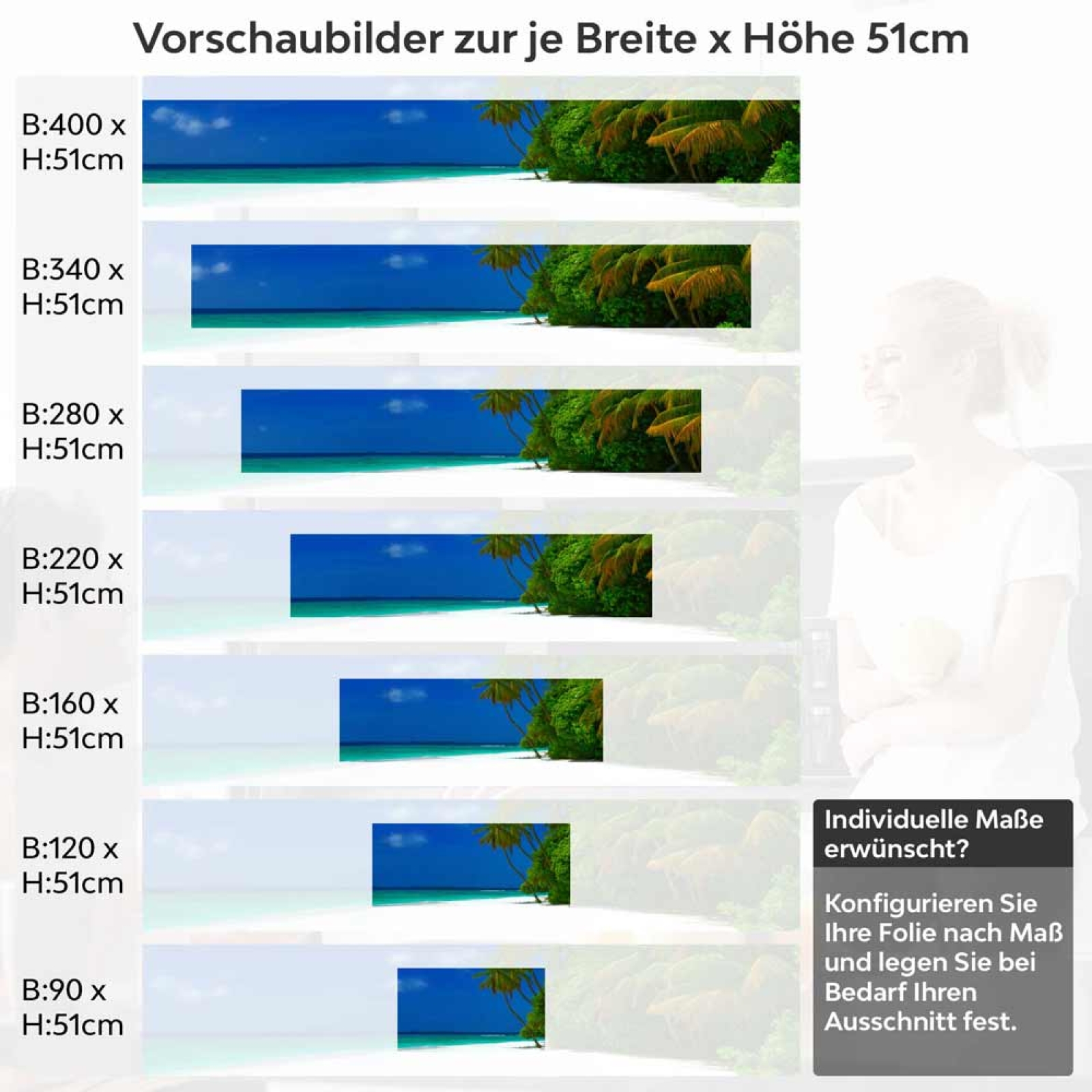 Küchenrückwand Folie Paradiesischer Strand Höhe 51cm