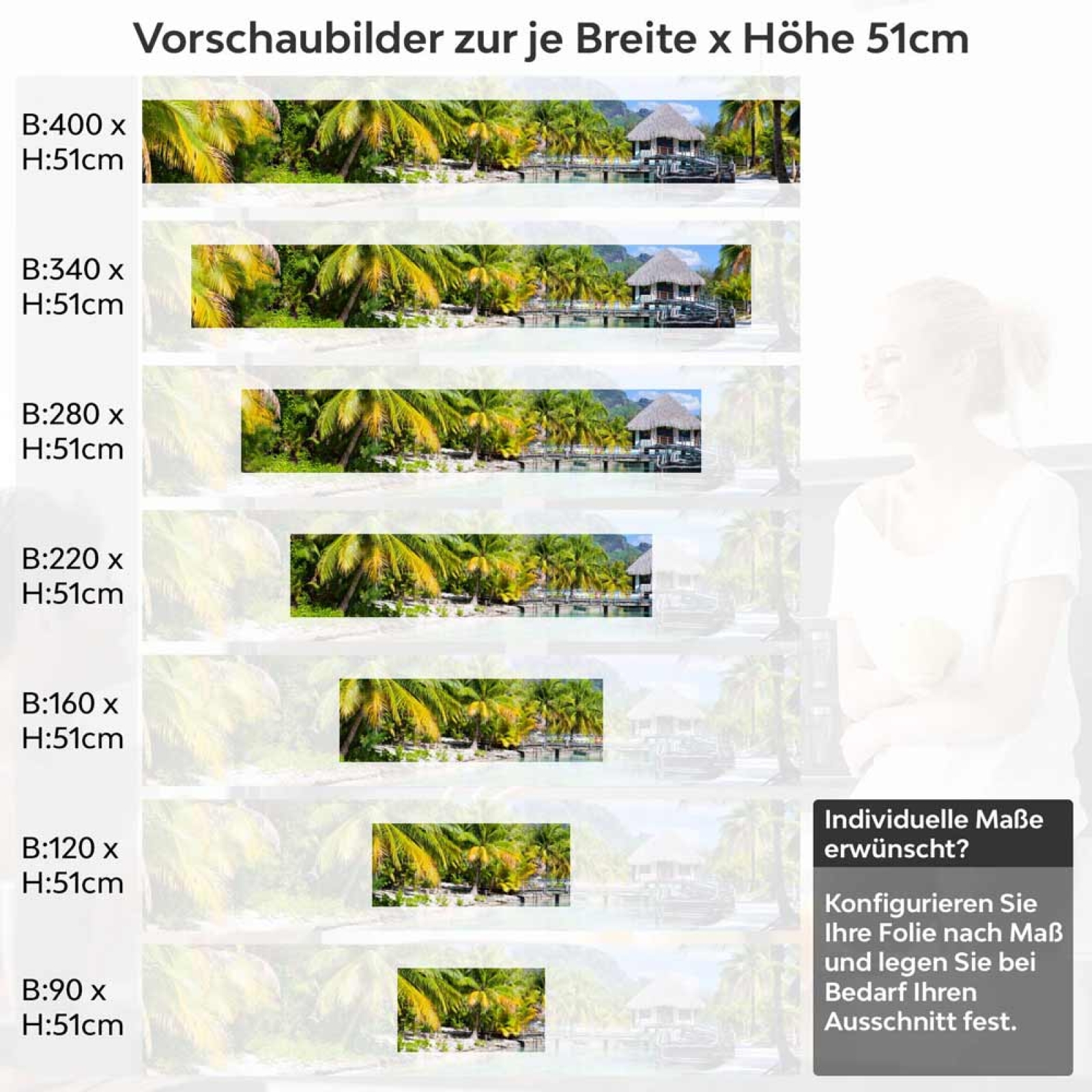 Küchenrückwand Folie tropische Hütte am Steg Höhe 51cm