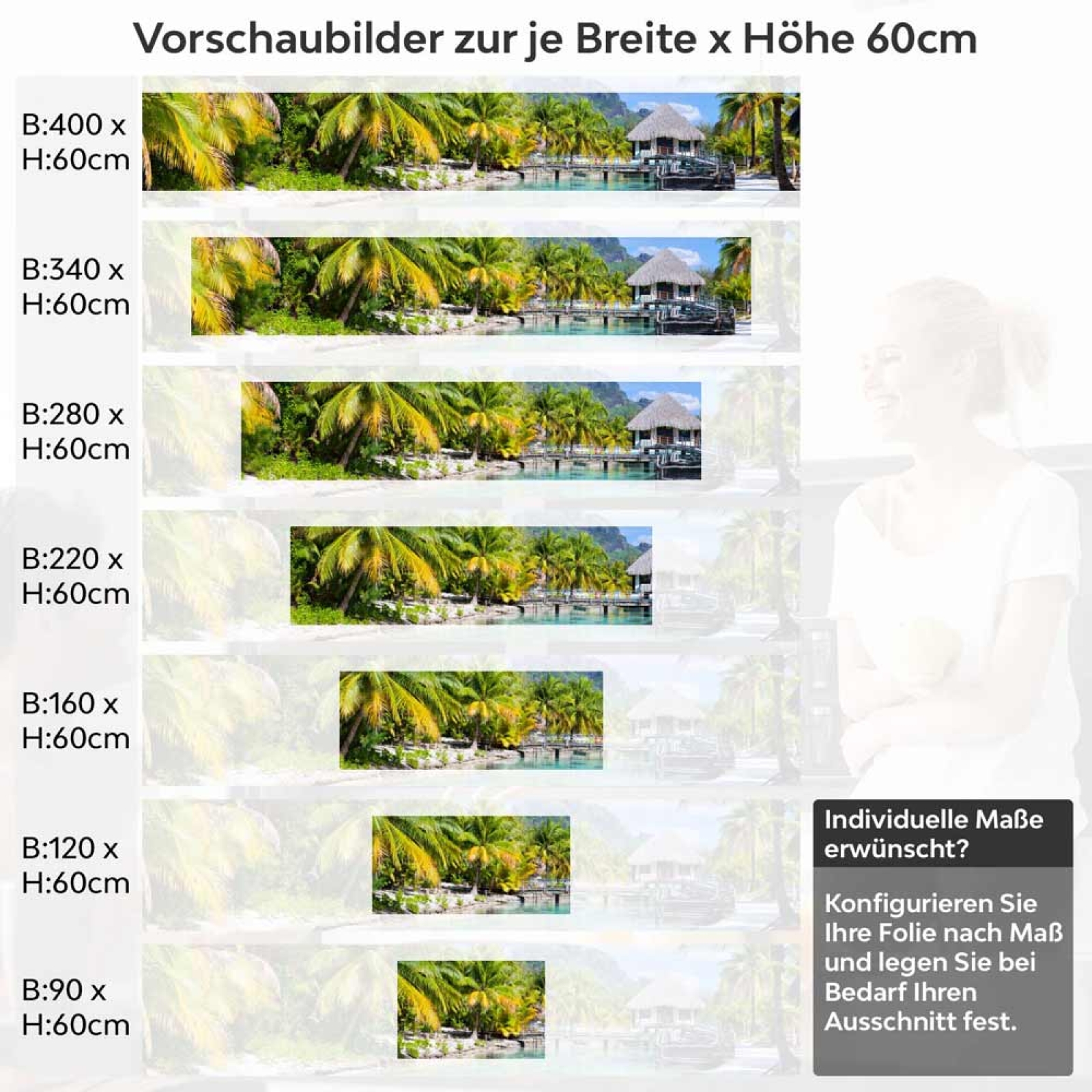 Küchenrückwand Folie tropische Hütte am Steg Höhe 60cm