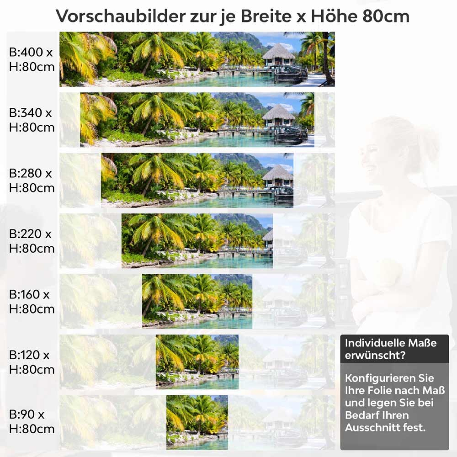 Küchenrückwand Folie tropische Hütte am Steg Höhe 80cm
