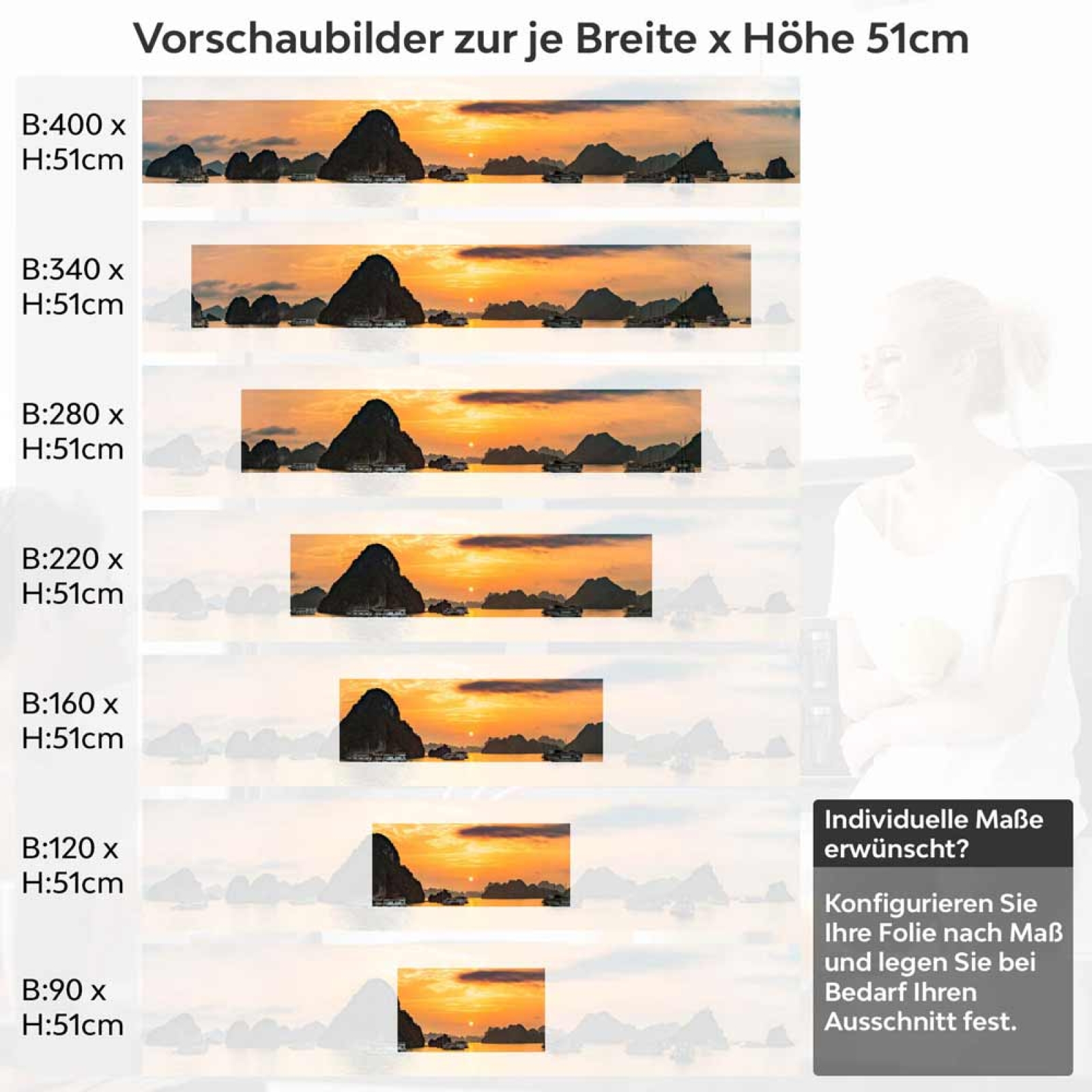 Küchenrückwand Folie Inselfelsen im Abendlicht Höhe 51cm
