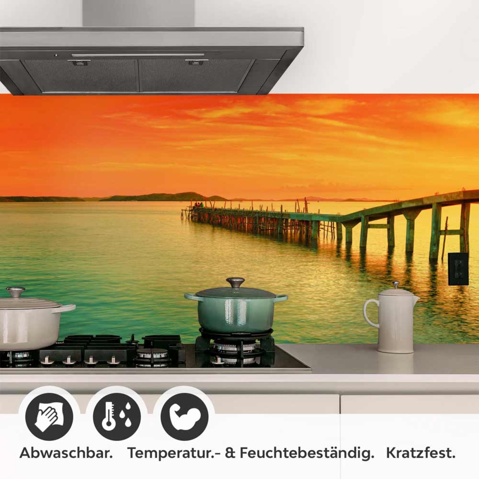 Küchenrückwand Folie Steg & Ozean im Abendlicht Detailbild 1