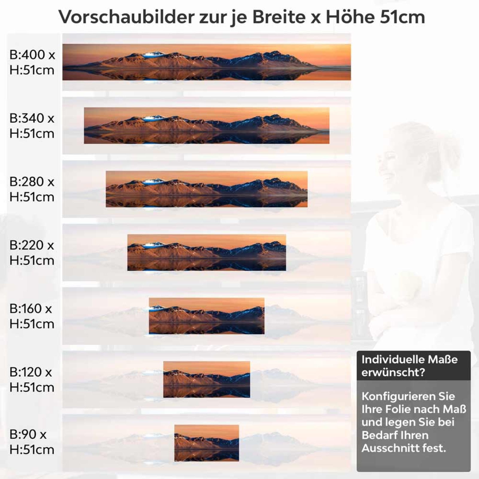 Küchenrückwand Folie Berg in perfekter Reflexion im Meer Höhe 51cm