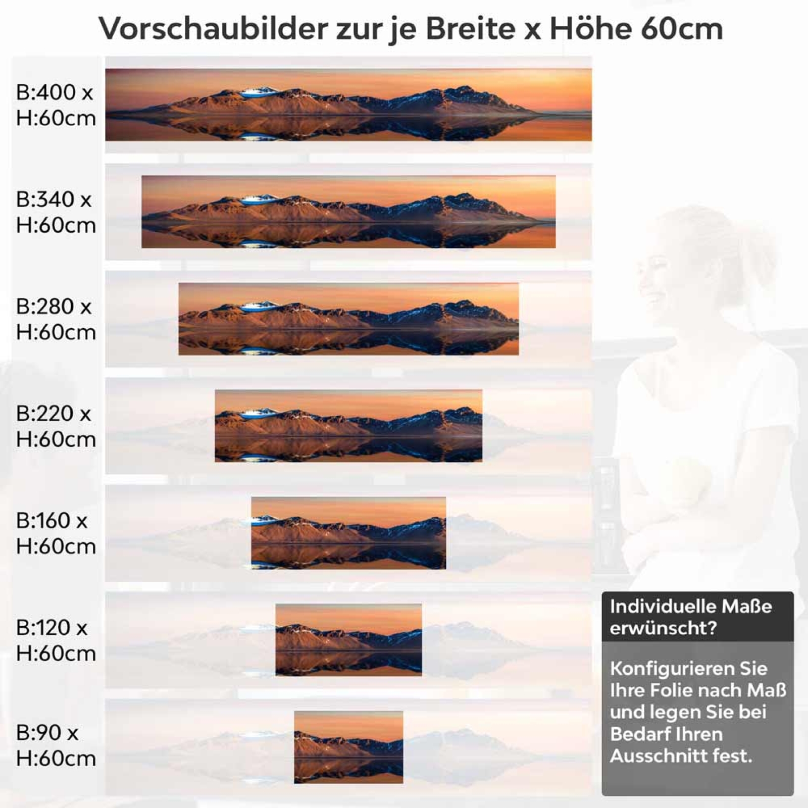 Küchenrückwand Folie Berg in perfekter Reflexion im Meer Höhe 60cm