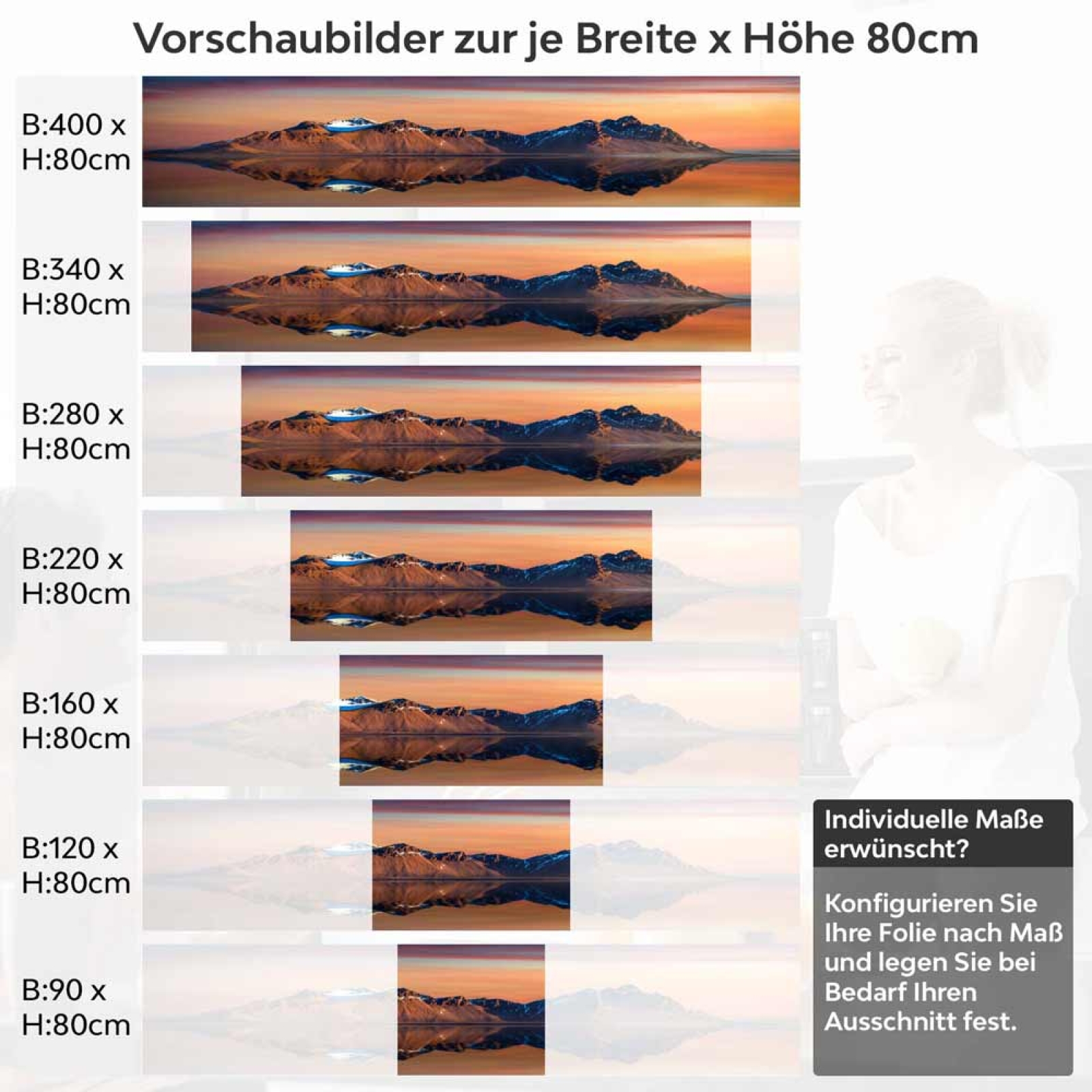 Küchenrückwand Folie Berg in perfekter Reflexion im Meer Höhe 80cm