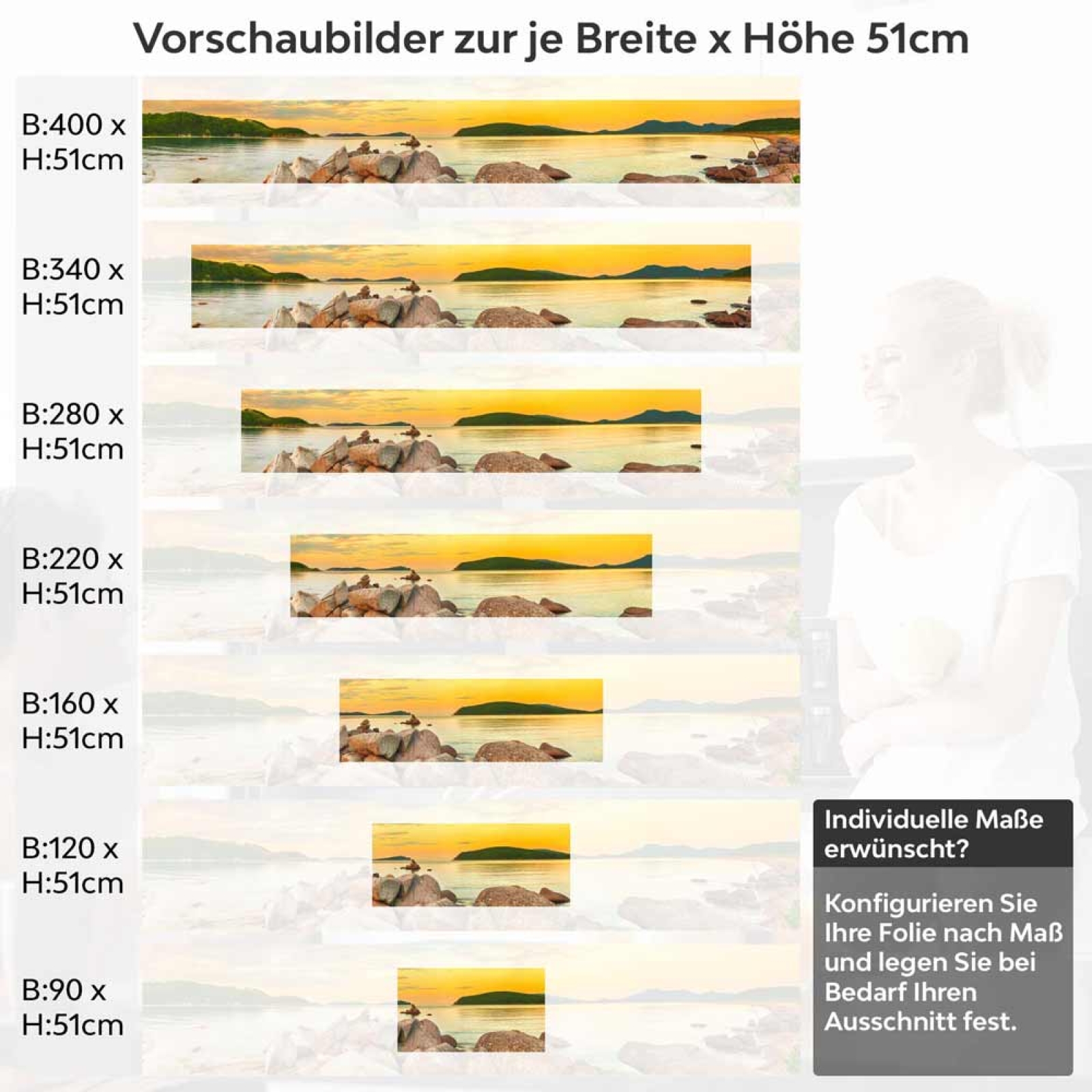 Küchenrückwand Folie felsige Küste & grüne Hügel am Meer Höhe 51cm