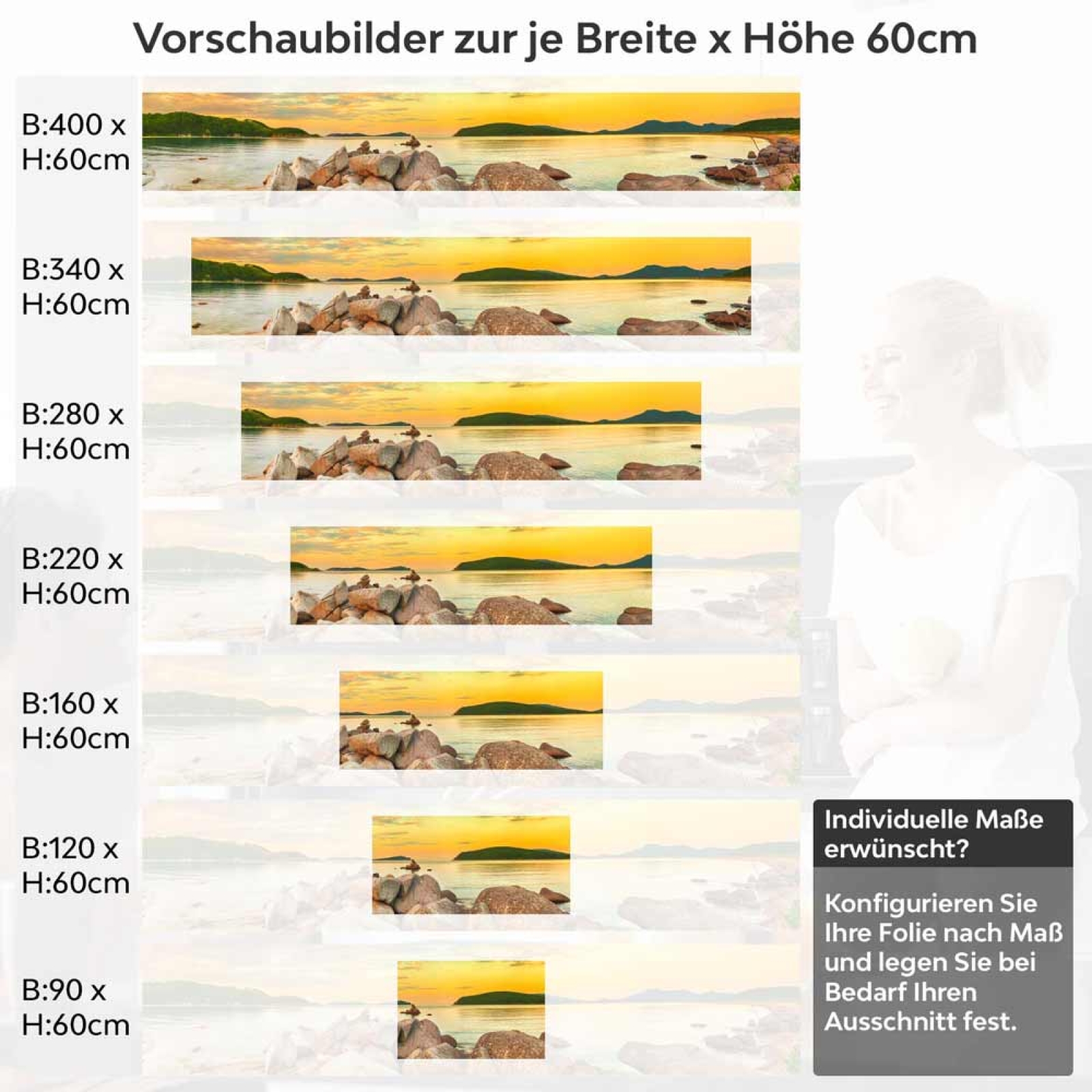 Küchenrückwand Folie felsige Küste & grüne Hügel am Meer Höhe 60cm