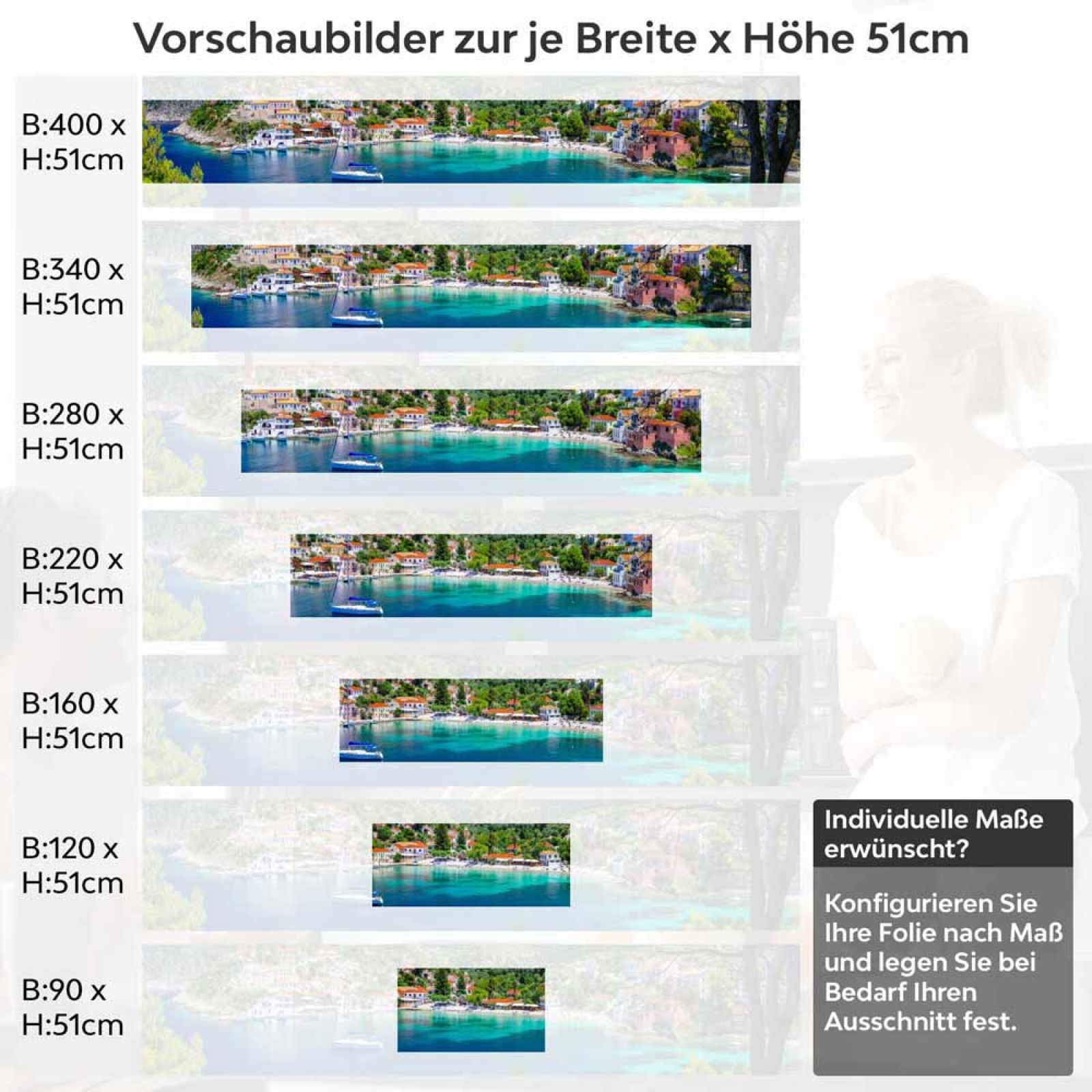 Küchenrückwand Folie Segelschiff vor buntem Küstendorf Höhe 51cm