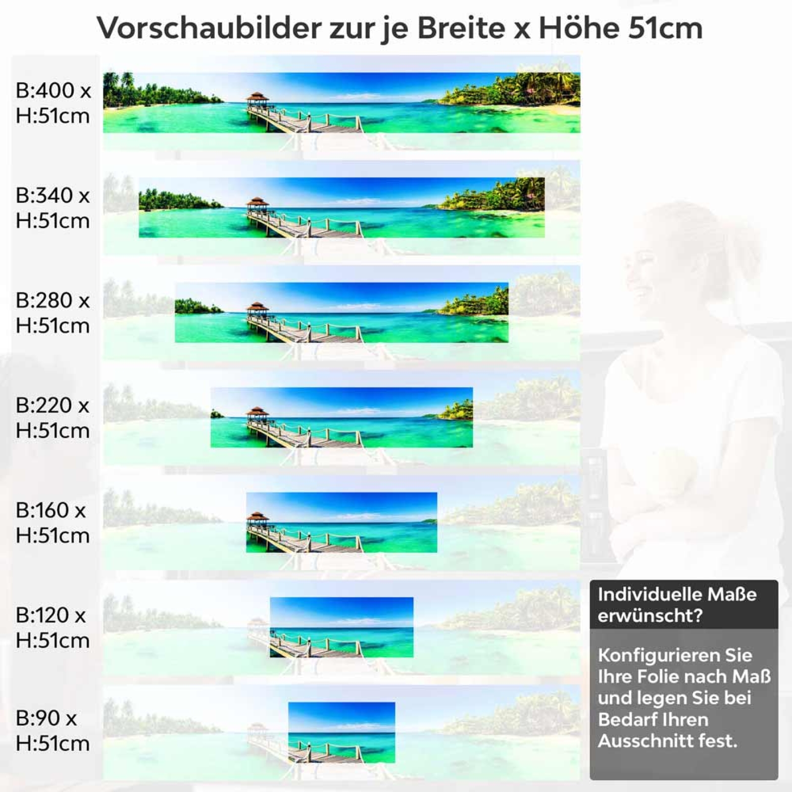 Küchenrückwand Folie Weite Lagune und tropisches Inselidyll Höhe 51cm