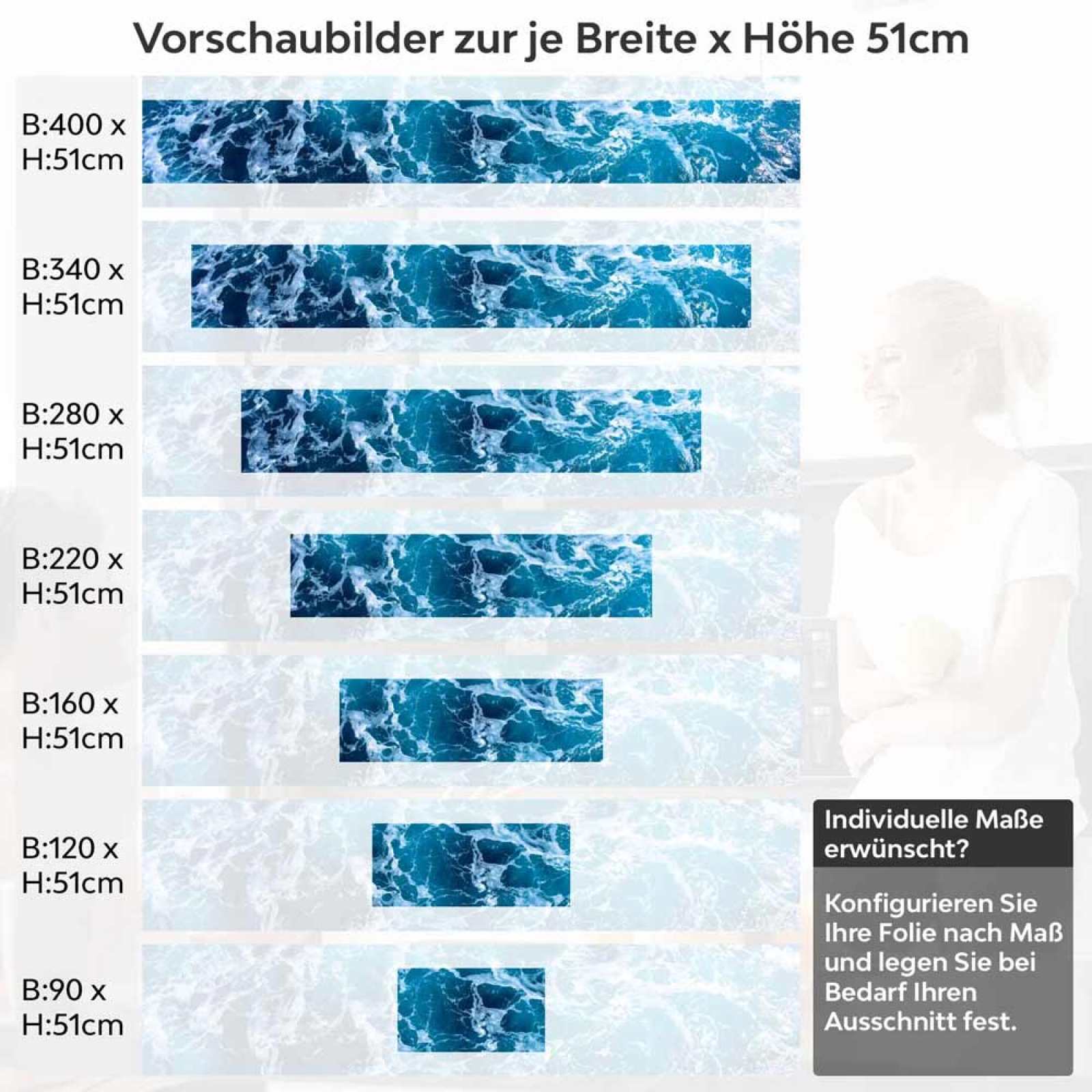 Küchenrückwand Folie blaues Meer mit Schaum Höhe 51cm