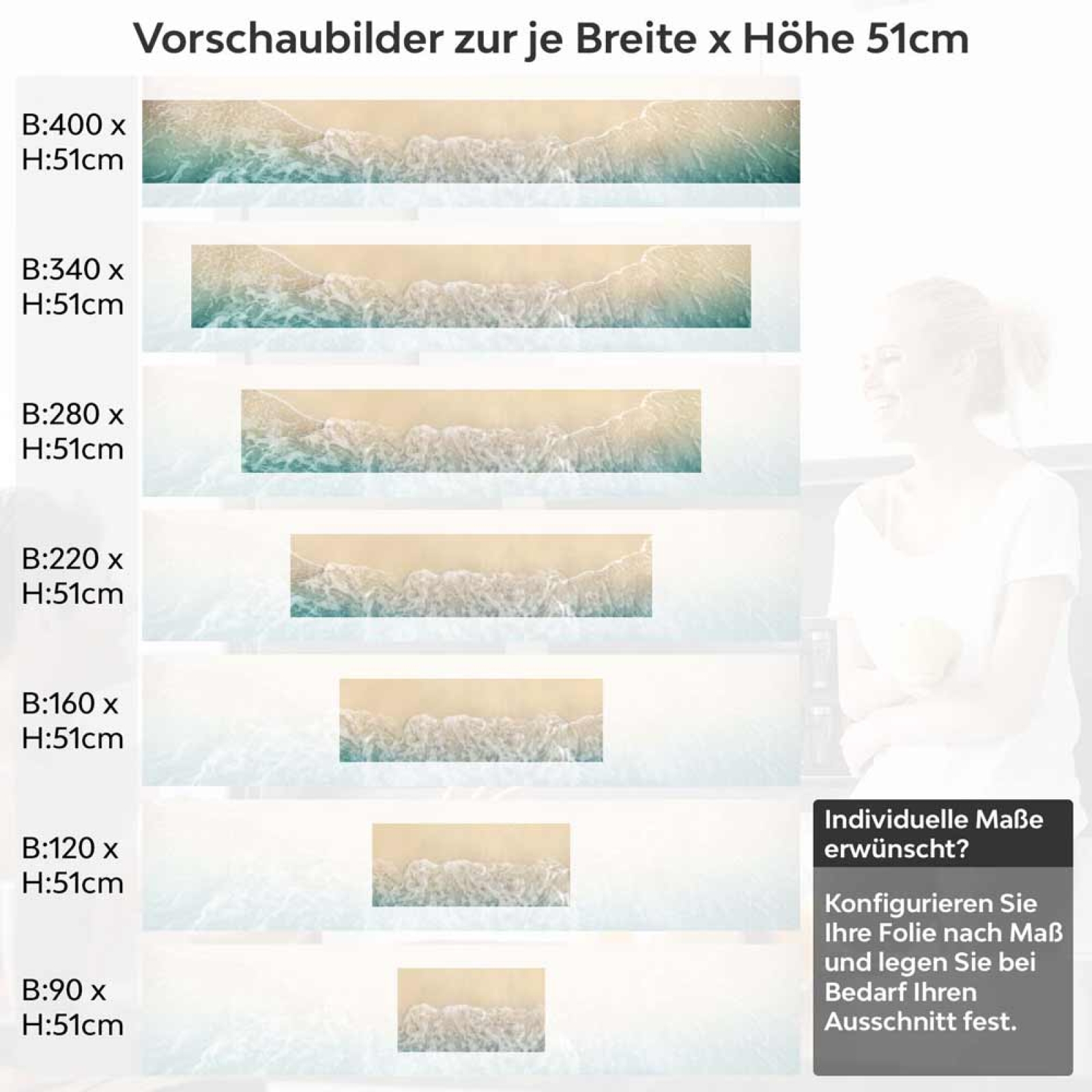 Küchenrückwand Folie goldener Strand & türkises Meer Höhe 51cm