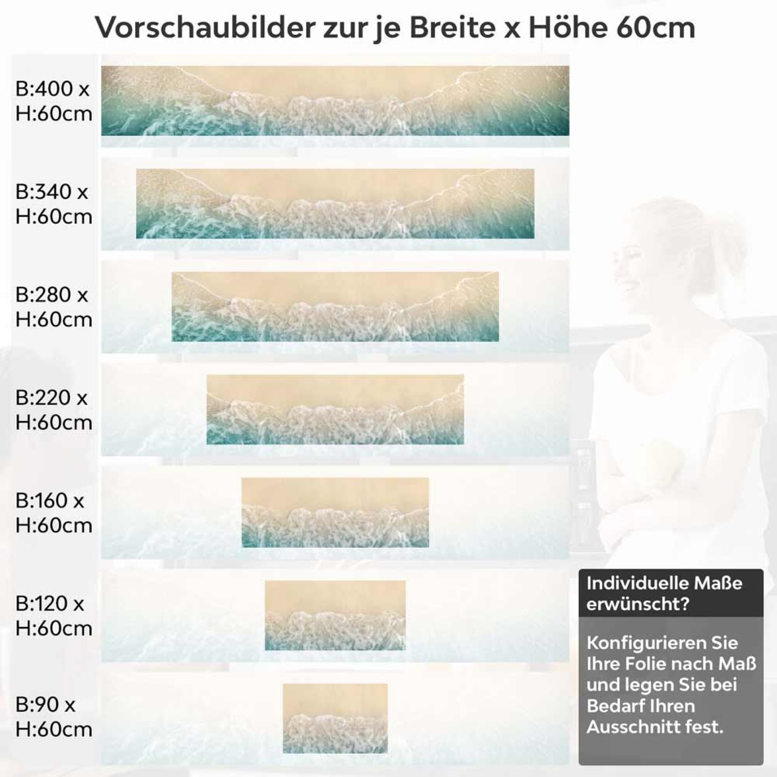 Küchenrückwand Folie goldener Strand & türkises Meer Höhe 60cm