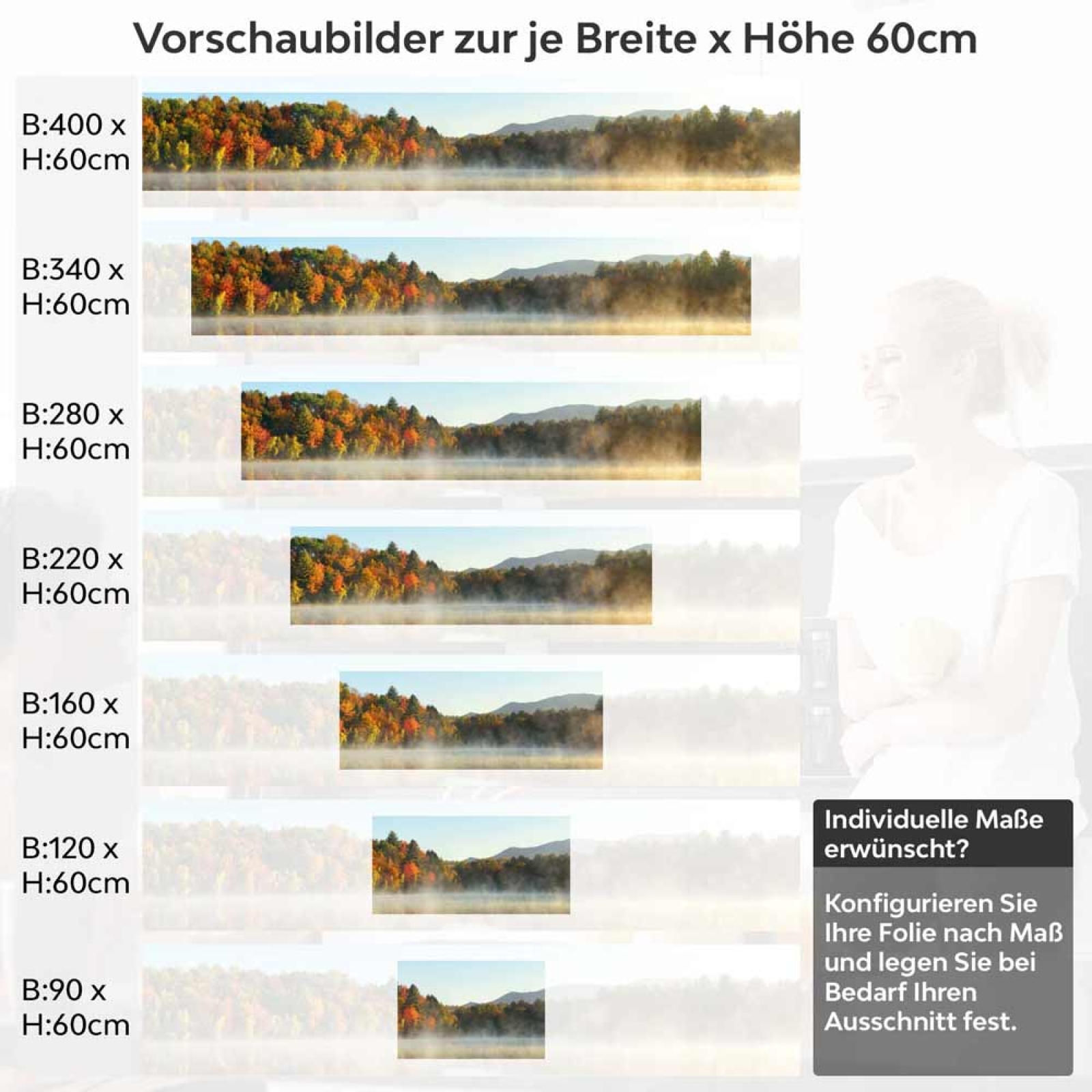 Küchenrückwand Folie Herbstpanorama mit Nebelschleier am See Höhe 60cm