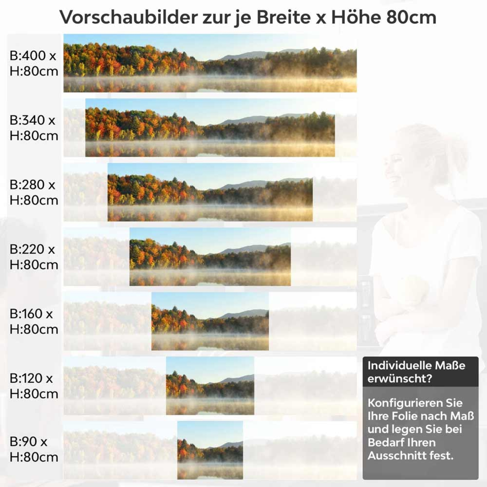 Küchenrückwand Folie Herbstpanorama mit Nebelschleier am See Höhe 80cm