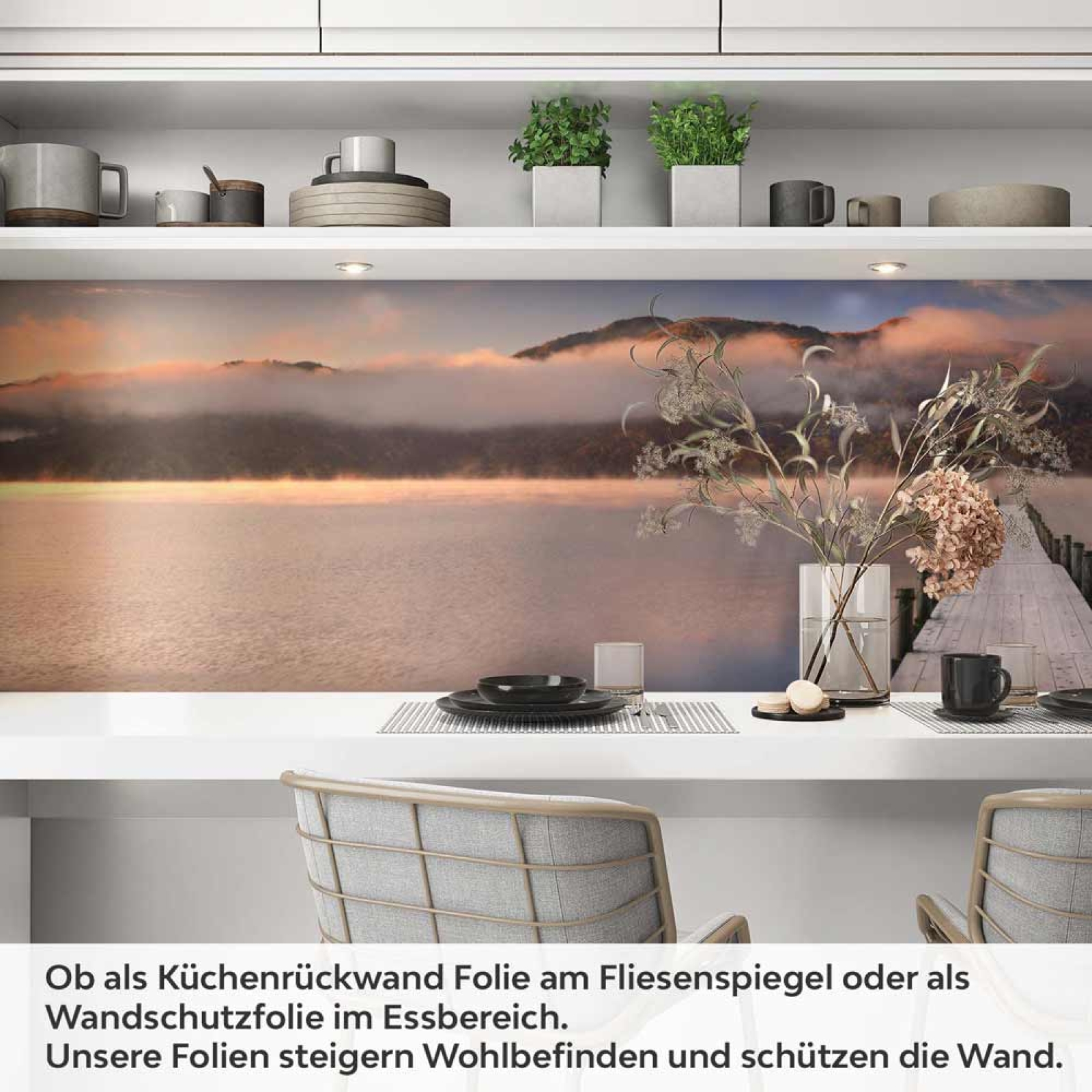 Küchenrückwand Folie Anlegesteg am See Artikelbild 1