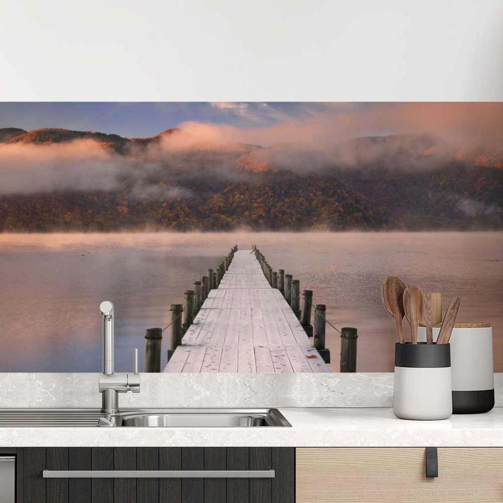 Küchenrückwand Folie Anlegesteg am See Hauptbild 1