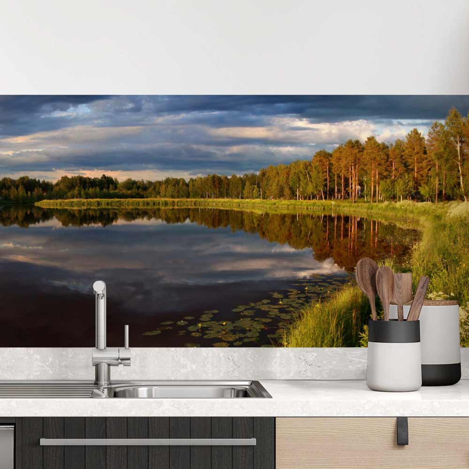 Küchenrückwand Folie Naturidylle mit See und Bäumen Hauptbild 1