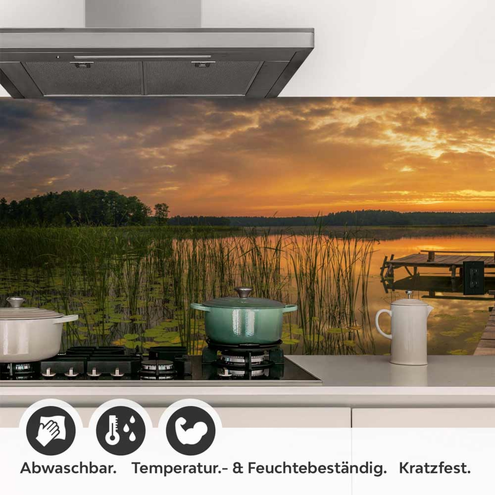 Küchenrückwand Folie Steg im See zum Sonnenuntergang Detailbild 1