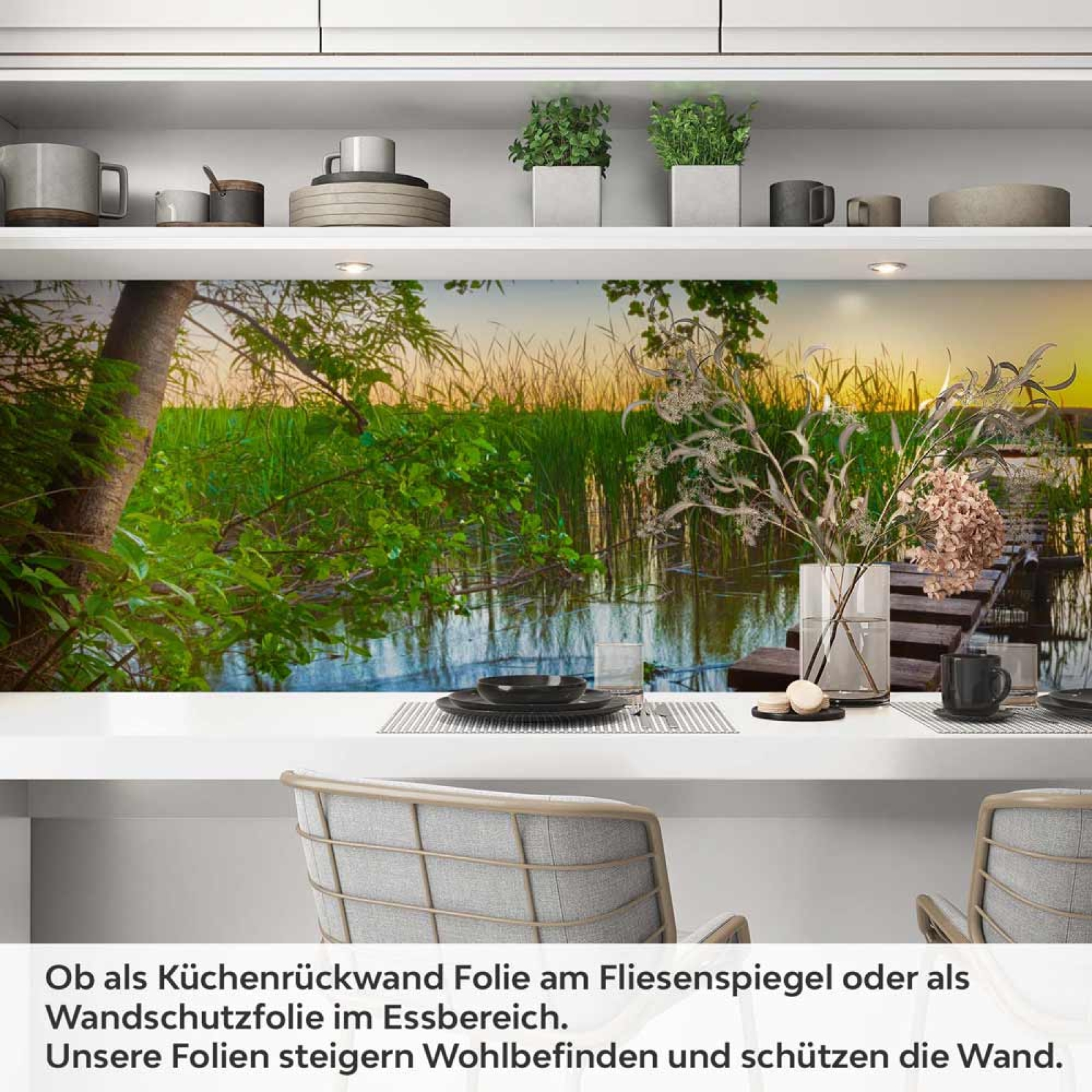 Küchenrückwand Folie Steg im Seeidylle Artikelbild 1