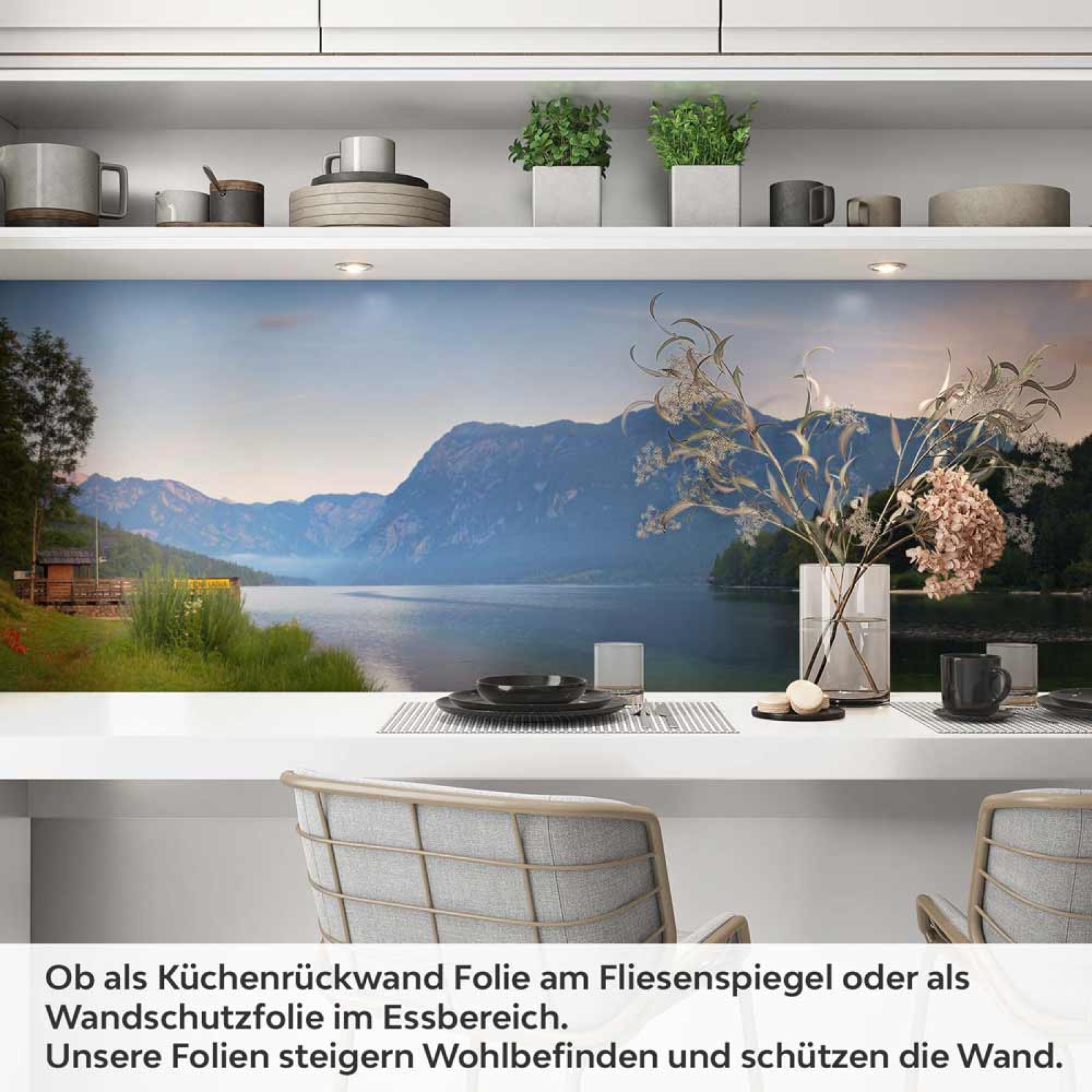 Küchenrückwand Folie Steinbrücke am See Artikelbild 1