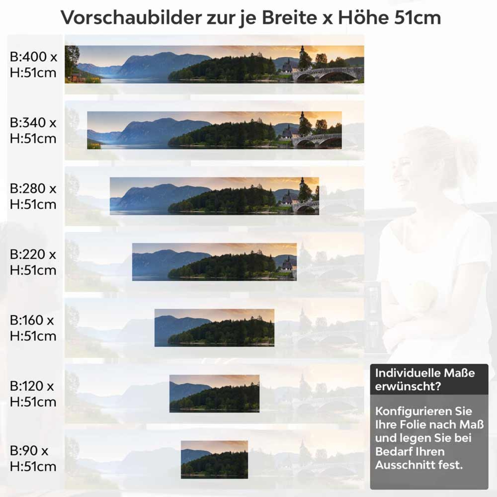 Küchenrückwand Folie Steinbrücke am See Höhe 51cm