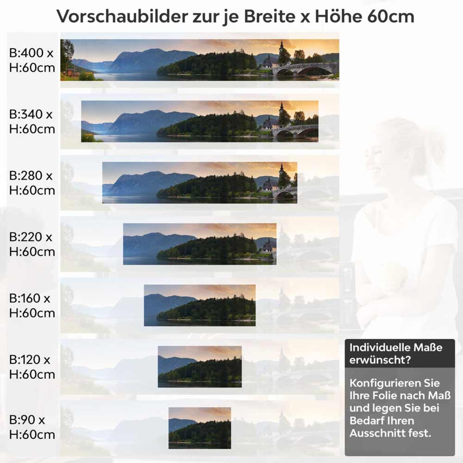 Küchenrückwand Folie Steinbrücke am See Höhe 60cm