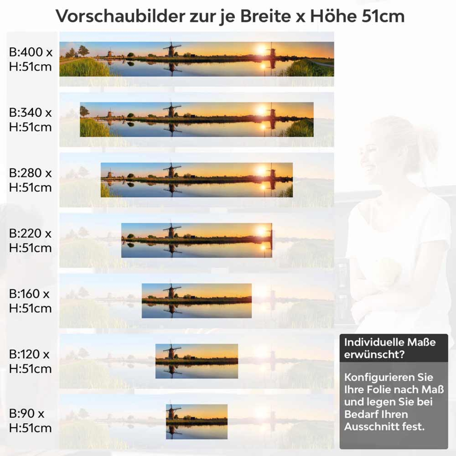 Küchenrückwand Folie Windmühlen Kinderdijk Höhe 51cm