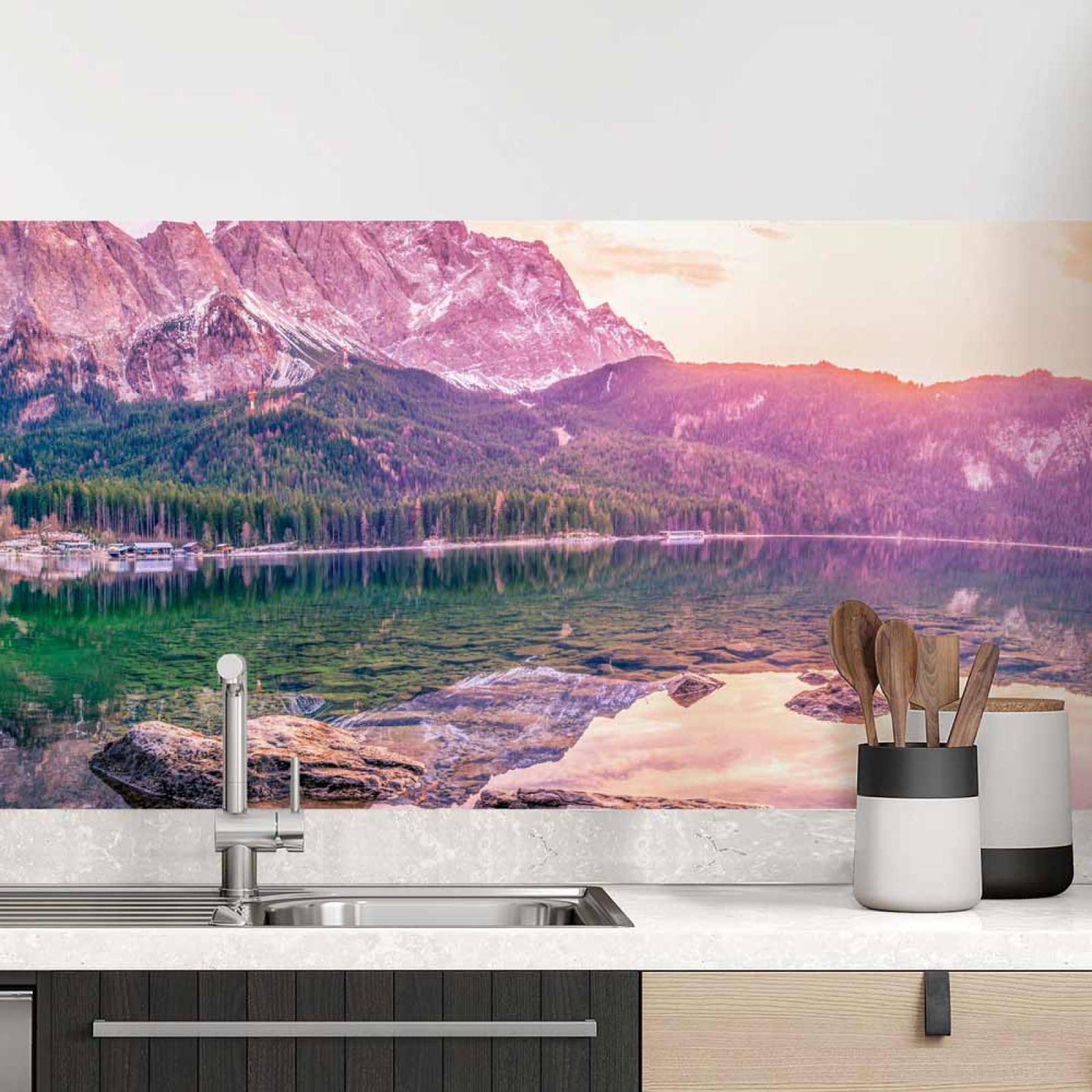 Küchenrückwand Folie See Panorama - Bergidylle und Naturzauber Hauptbild 1