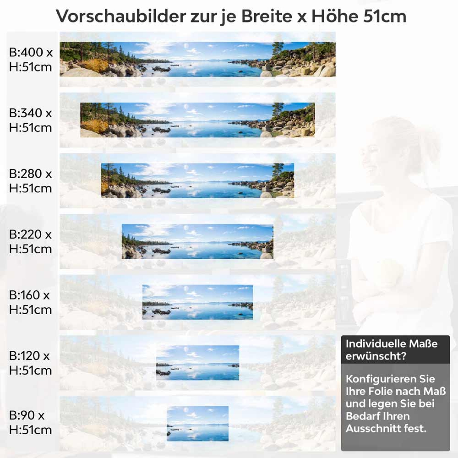 Küchenrückwand Folie Klarer See - Natur und Sonne Höhe 51cm