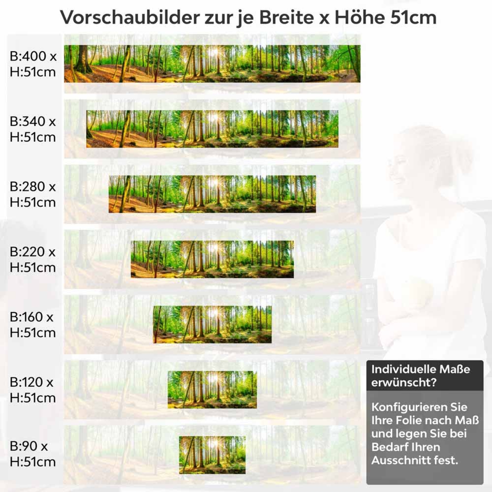 Küchenrückwand Folie Wald Lichtspiel Höhe 51cm