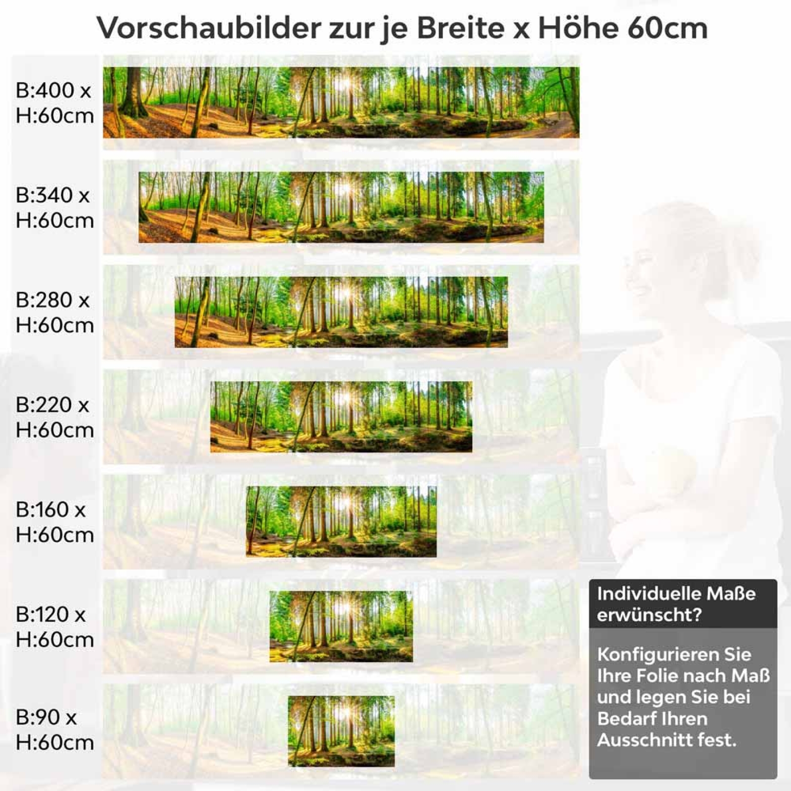 Küchenrückwand Folie Wald Lichtspiel Höhe 60cm