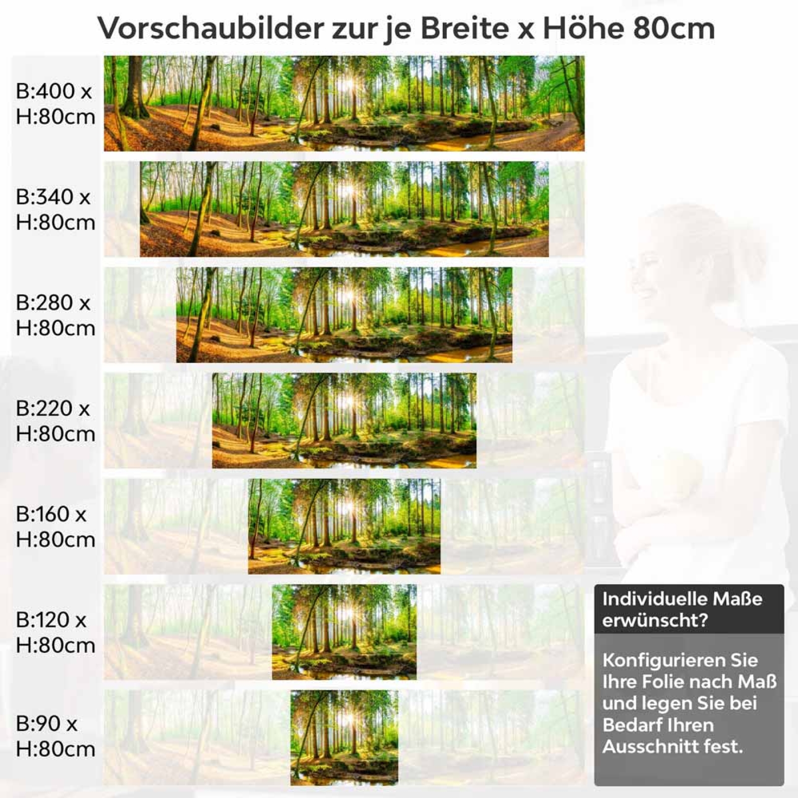 Küchenrückwand Folie Wald Lichtspiel Höhe 80cm