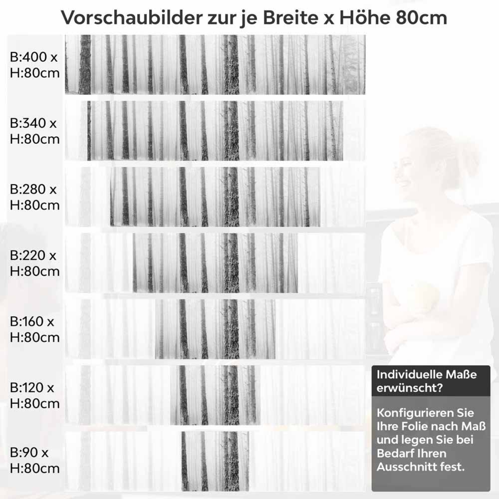 Küchenrückwand Folie Mystischer Wald - Baumstämme im Nebel Höhe 80cm