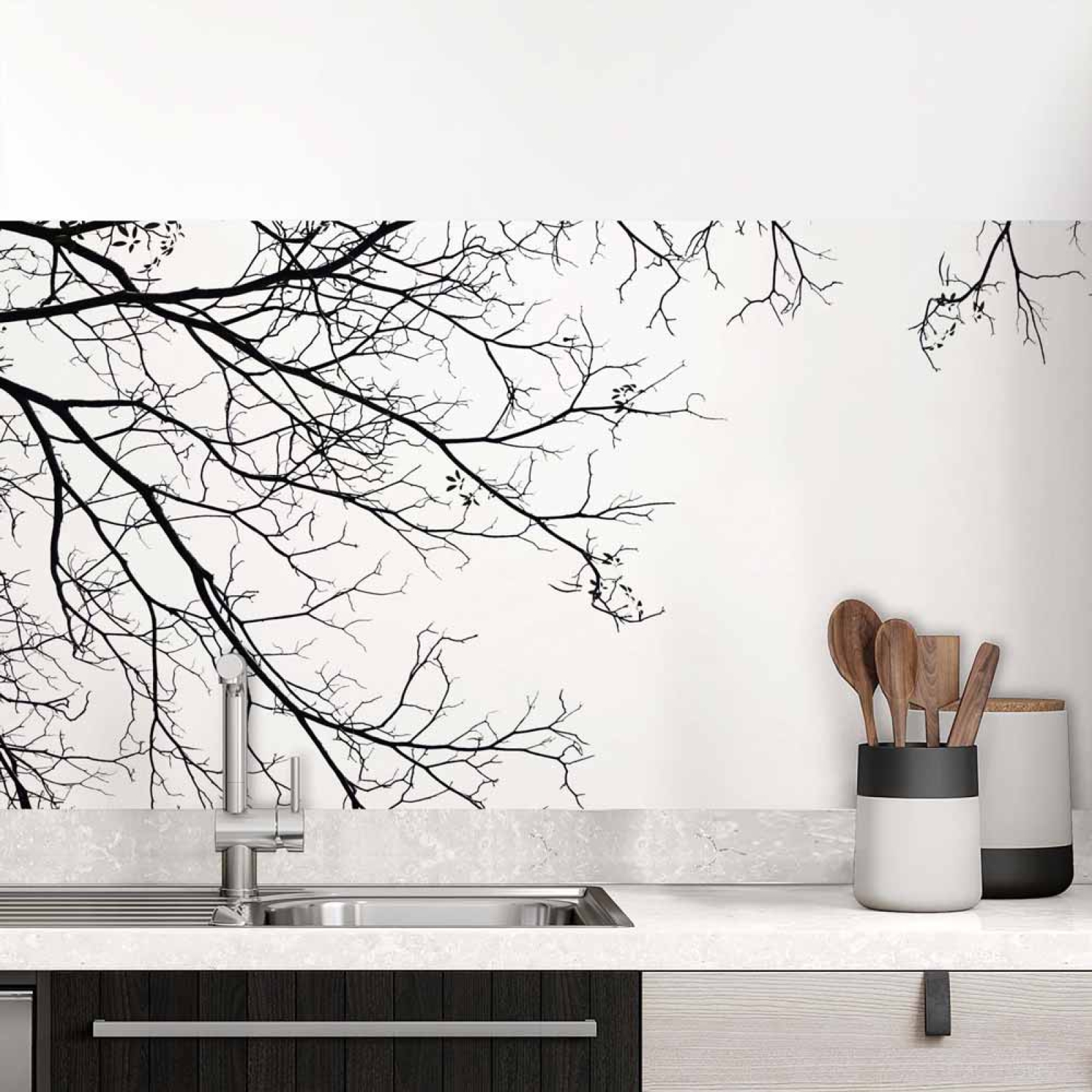 Küchenrückwand Folie Filigrane Baumkronen - Minimalistische Eleganz Hauptbild 1