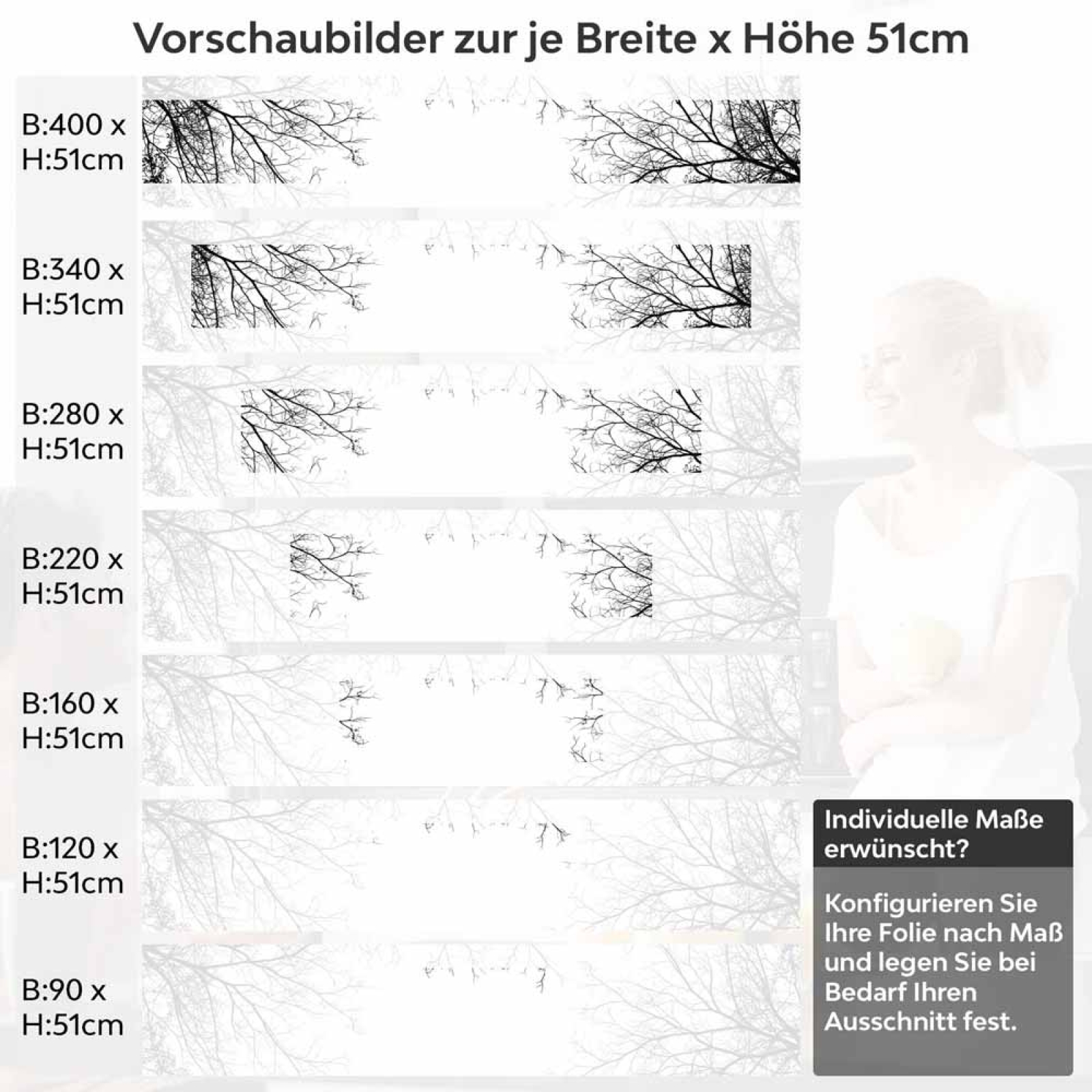 Küchenrückwand Folie Filigrane Baumkronen - Minimalistische Eleganz Höhe 51cm
