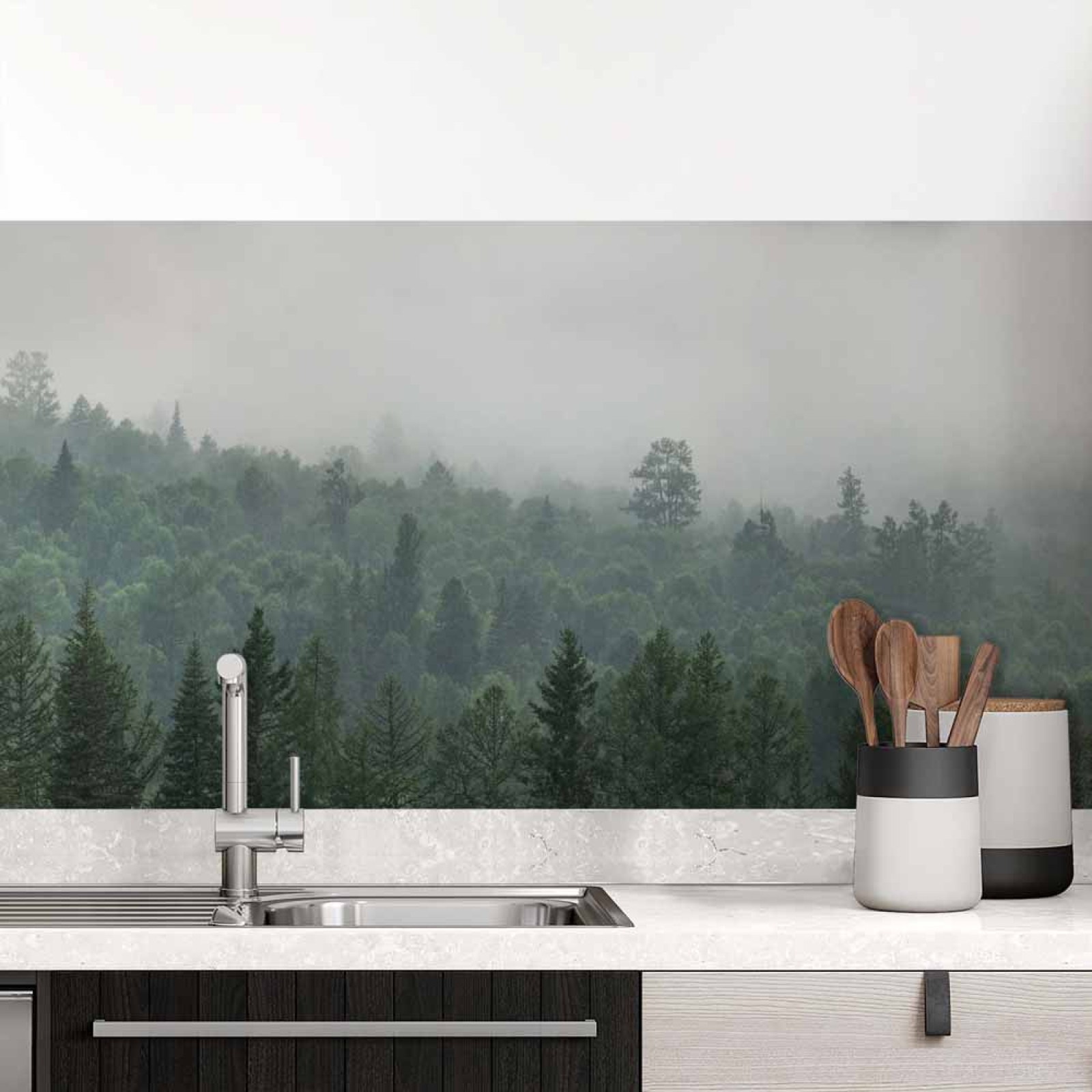 Küchenrückwand Folie Wald im Nebel Hauptbild 1
