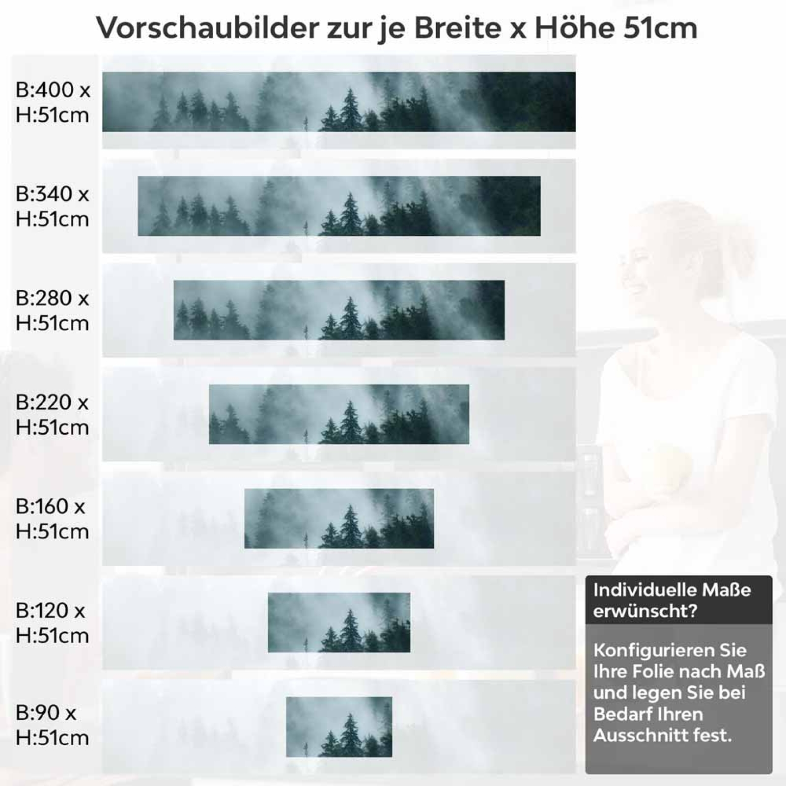 Küchenrückwand Folie Nebel und Tannen - Ein Hauch von Naturmystik Höhe 51cm