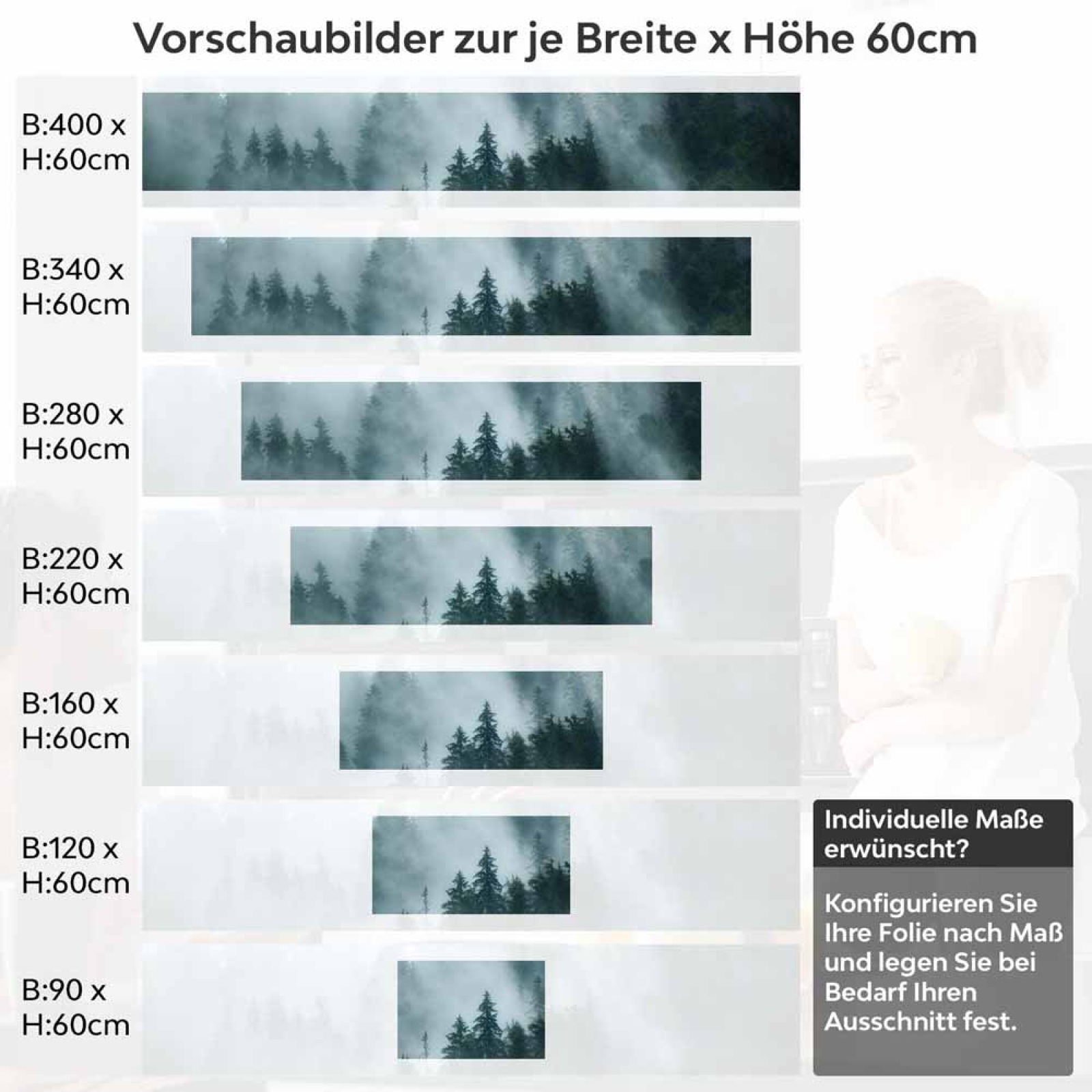 Küchenrückwand Folie Nebel und Tannen - Ein Hauch von Naturmystik Höhe 60cm