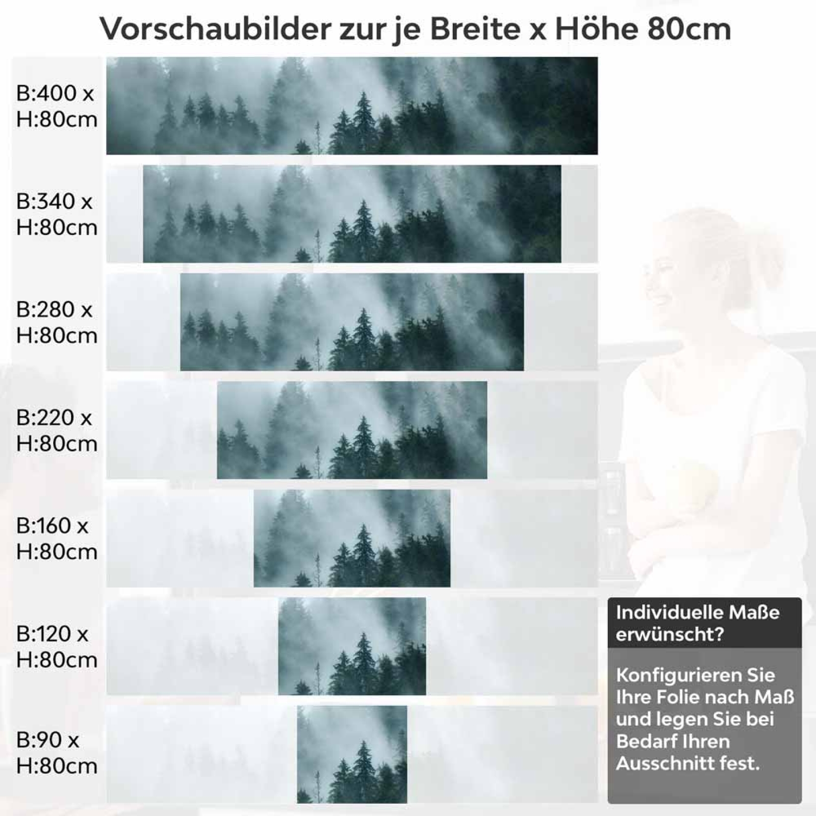 Küchenrückwand Folie Nebel und Tannen - Ein Hauch von Naturmystik Höhe 80cm