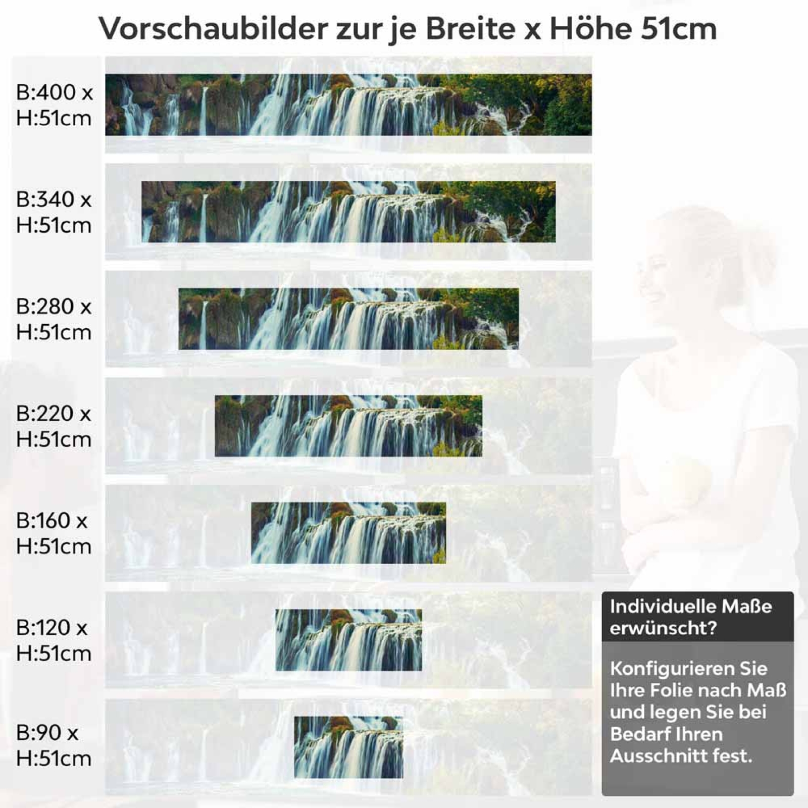 Küchenrückwand Folie Wald & Wasserfall Höhe 51cm