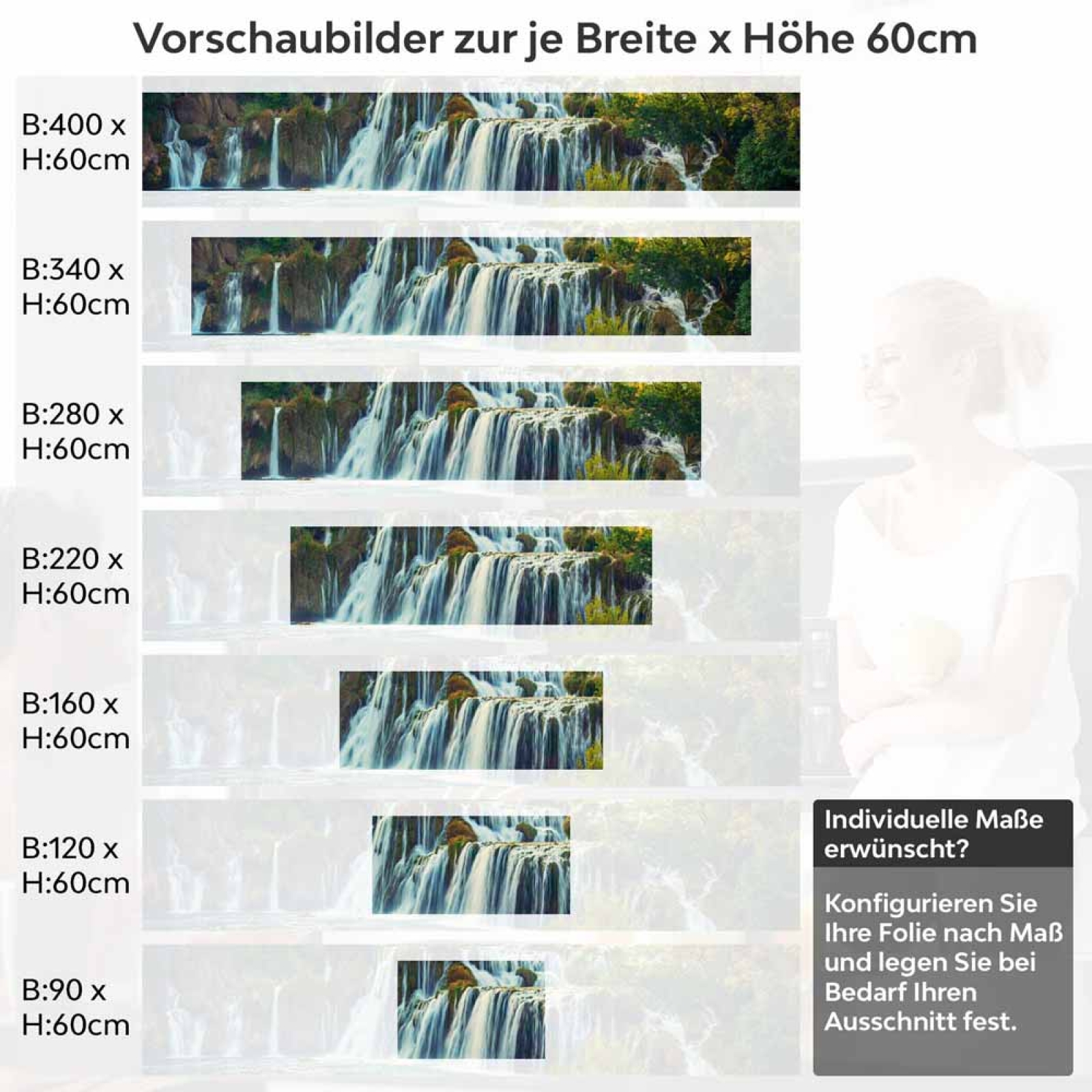 Küchenrückwand Folie Wald & Wasserfall Höhe 60cm